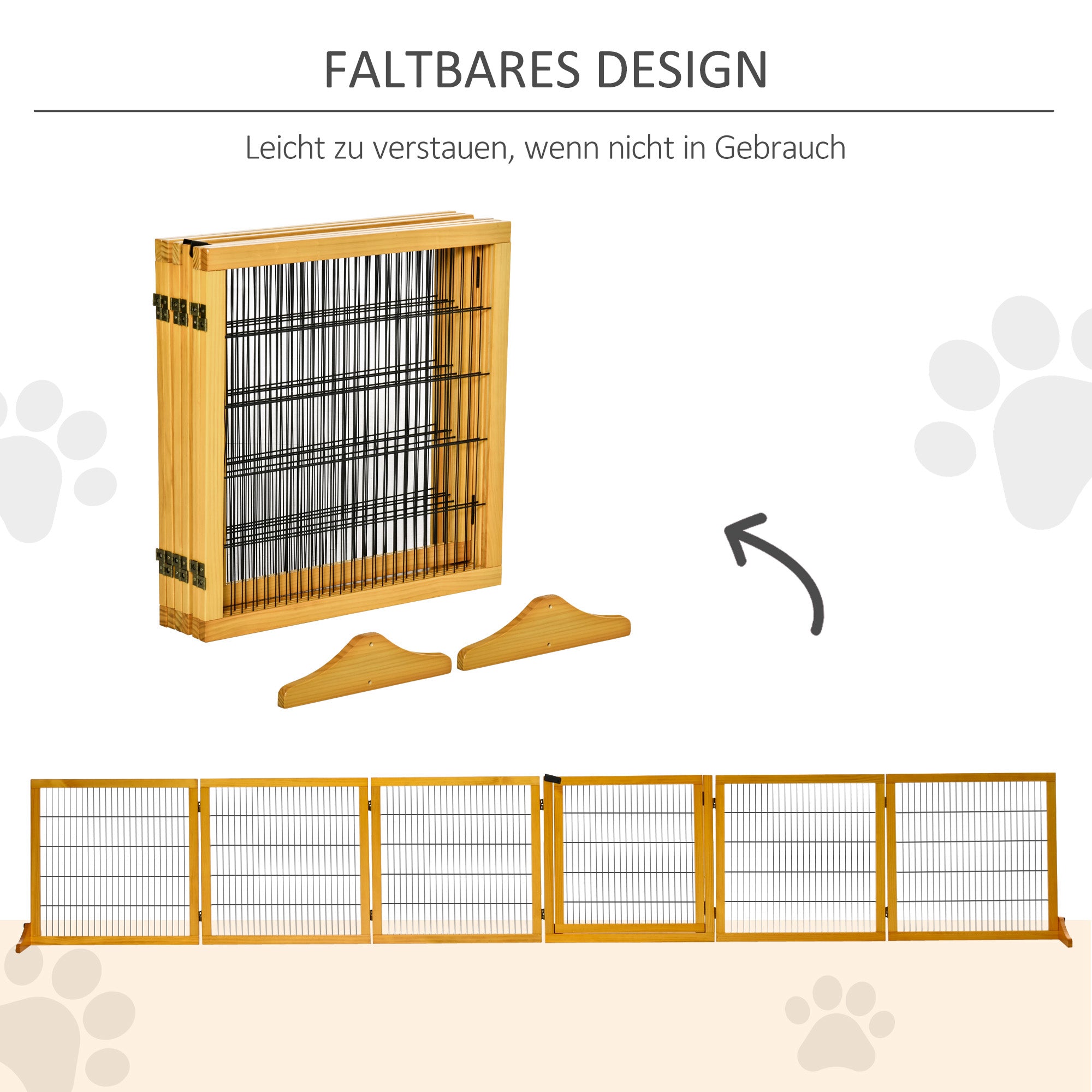 PawHut Absperrgitter für Hunde, klappbar, 432 x 36 x 70 cm, Kiefernholz, Gelb