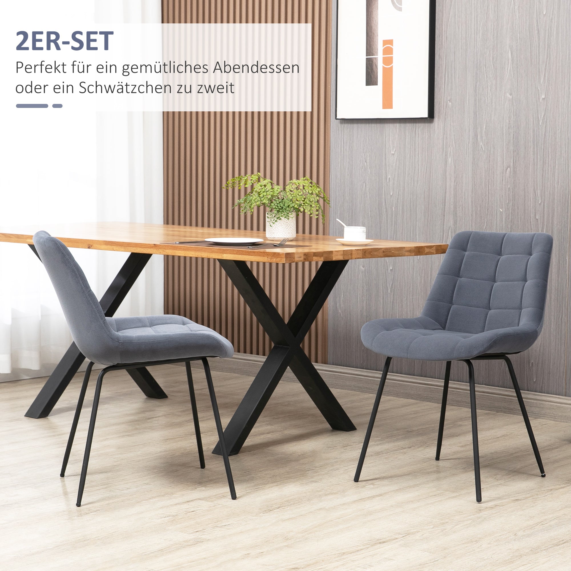 HOMCOM 2er-Set Esszimmerstühle im Retro-Design, Samtoptik, 50 cm x 61 cm x 79 cm, Dunkelgrau