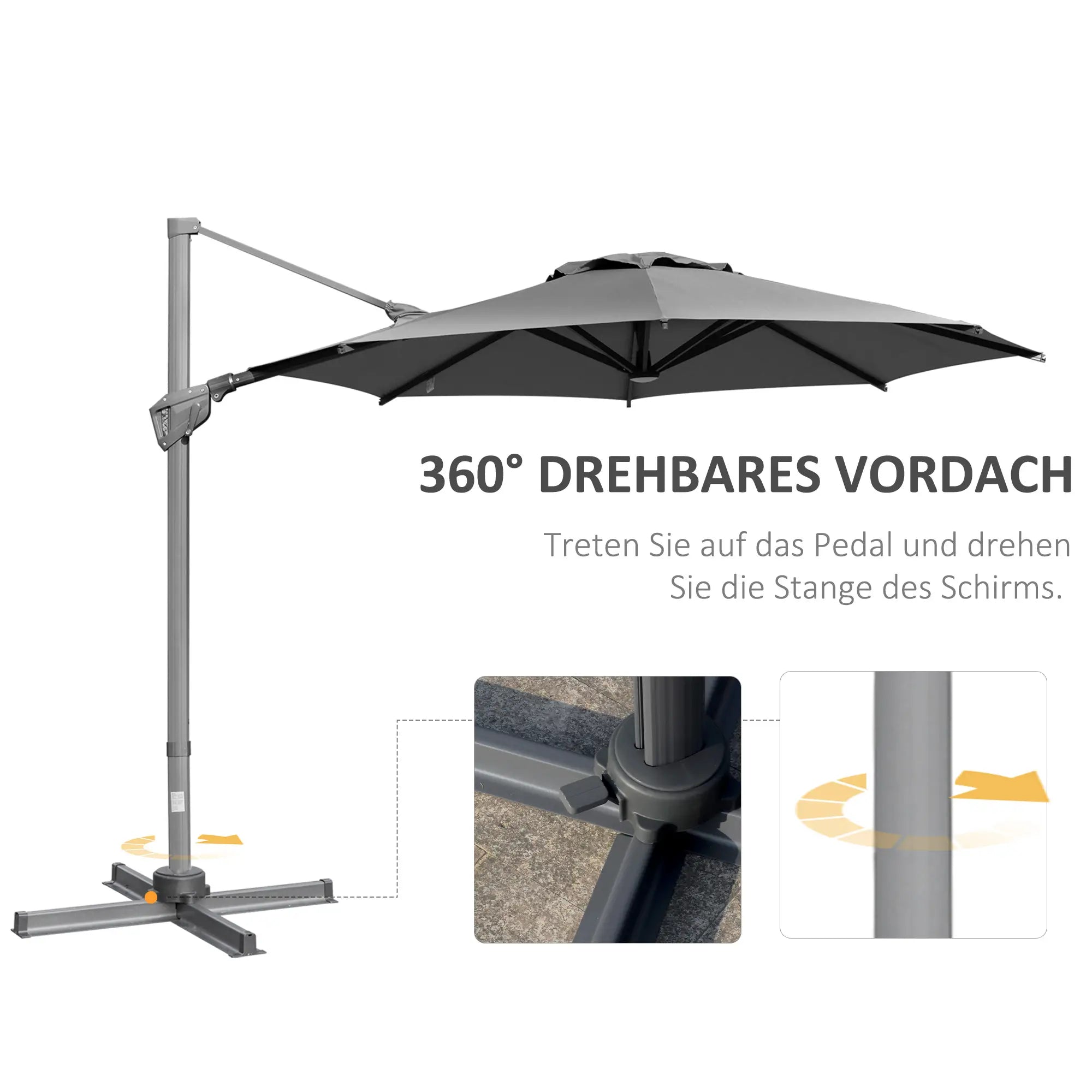 Outsunny Ampelschirm Ø300 cm Dunkelgrau mit Kurbel