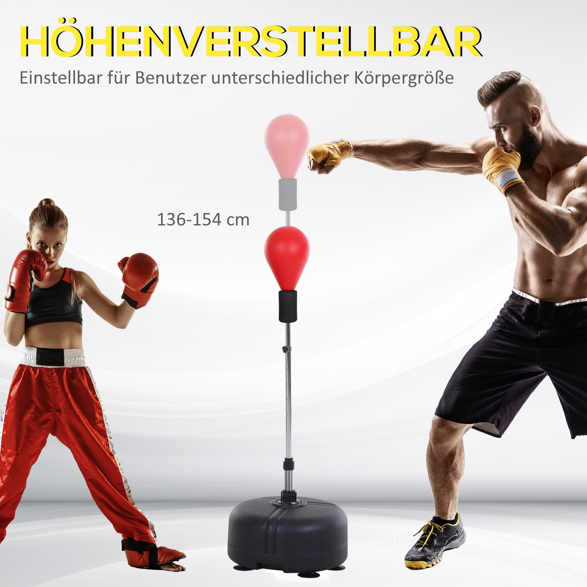 HOMCOM Punchingball-Set, Box-Trainingsset, 136-154 cm höhenverstellbar, mit 1 Paar Handschuhe, Geeignet für Profis und Anfänger