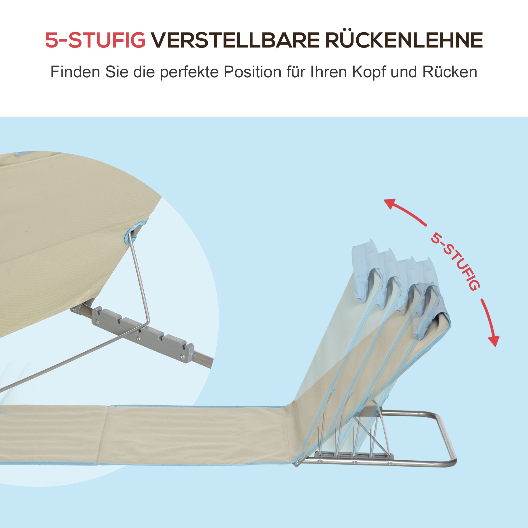 Outsunny 2er-Set Strandmatte, verstellbar, faltbar, 124L x 53B x 37-50H cm, Beige