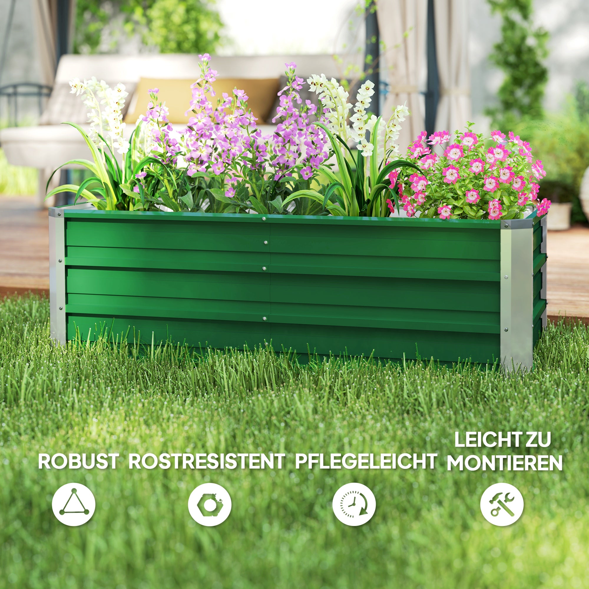 Outsunny Metall-Hochbeet, 2 separate Pflanzbereiche, offener Boden, einfacher Aufbau, 125 x 47 x 40cm, Grün