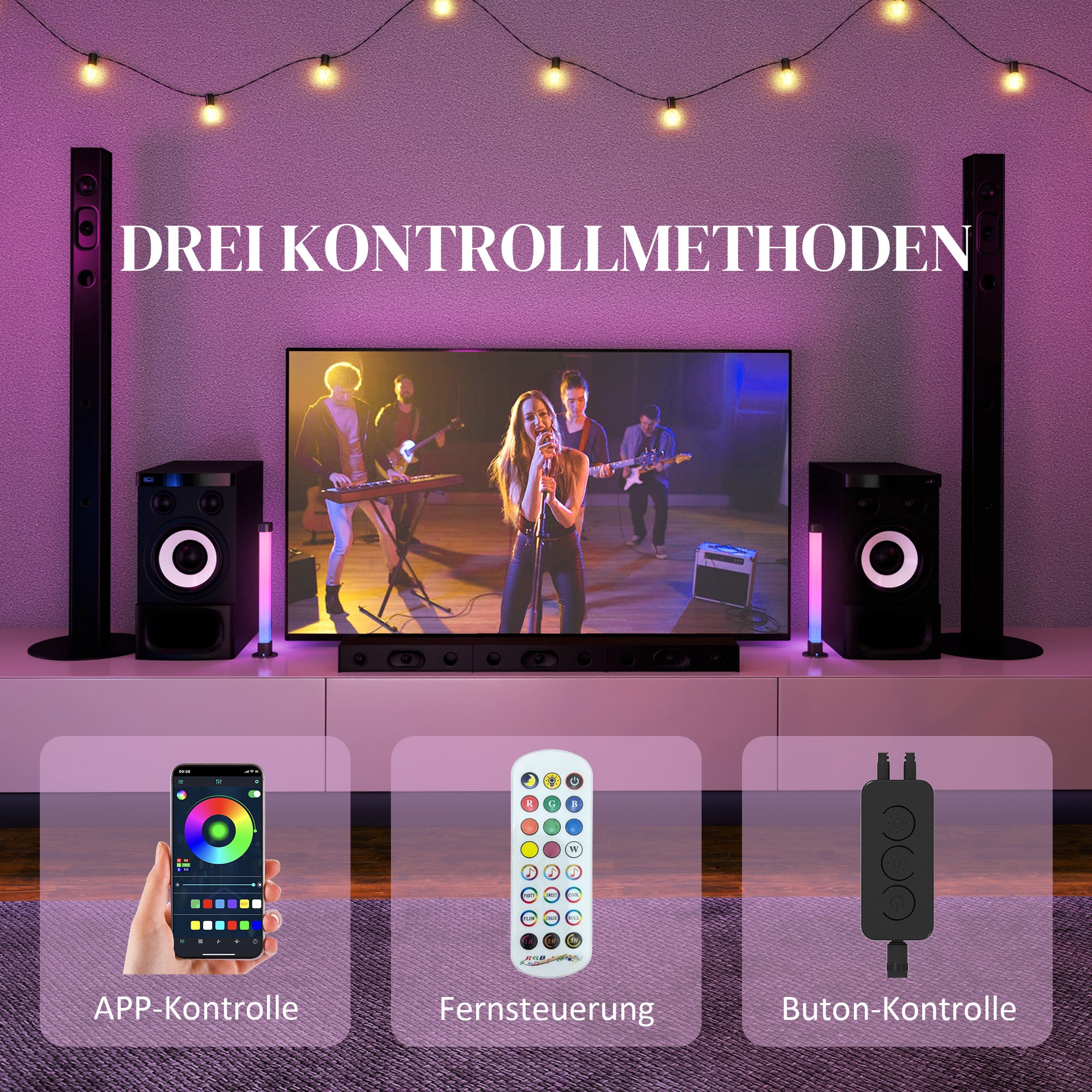 HOMCOM 2er-Set LED-Lampe, Tischlampe mit App- und Fernsteuerung, Musik-Synchronisation, Farb-Modi, Timer, Weiß