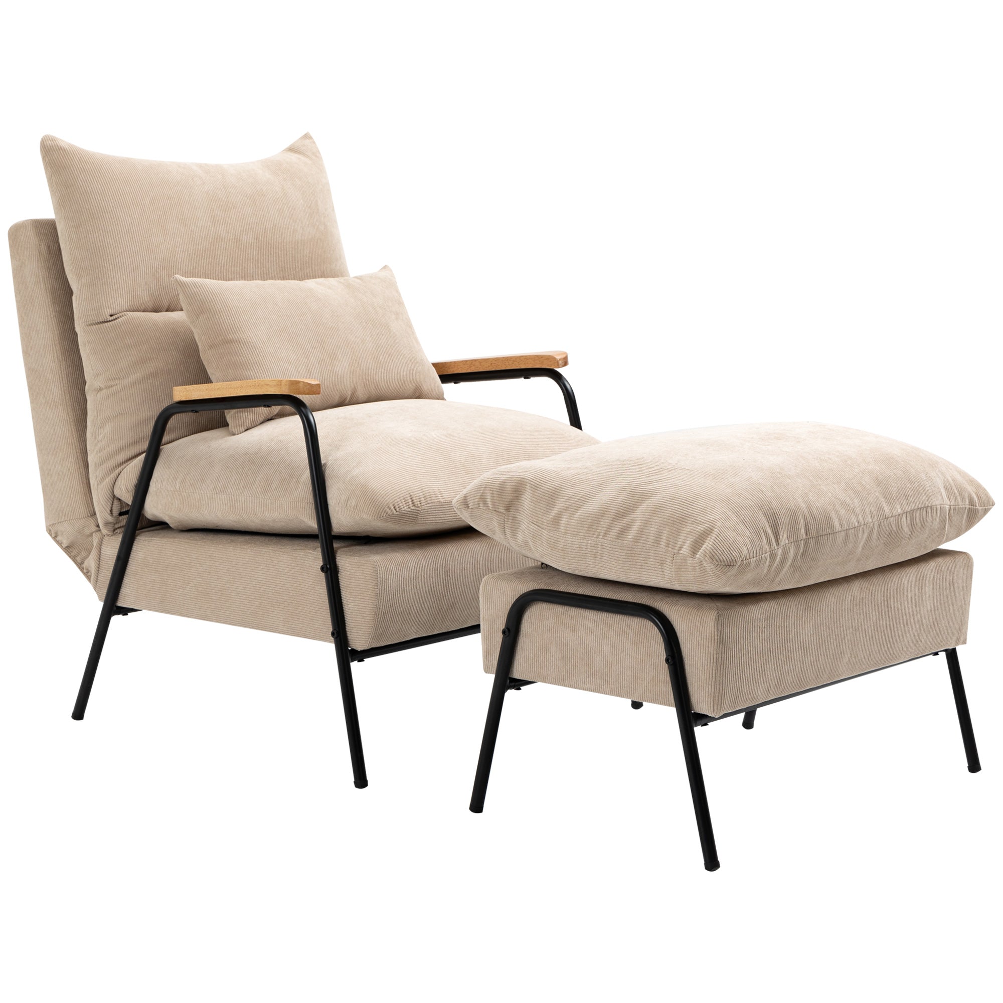 HOMCOM Polstersessel mit Hocker, Relaxsessel mit Liegefunktion, Polsterstuhl, Kissen, Fernsehsessel, 68 x 91,5 x 88 cm, Beige
