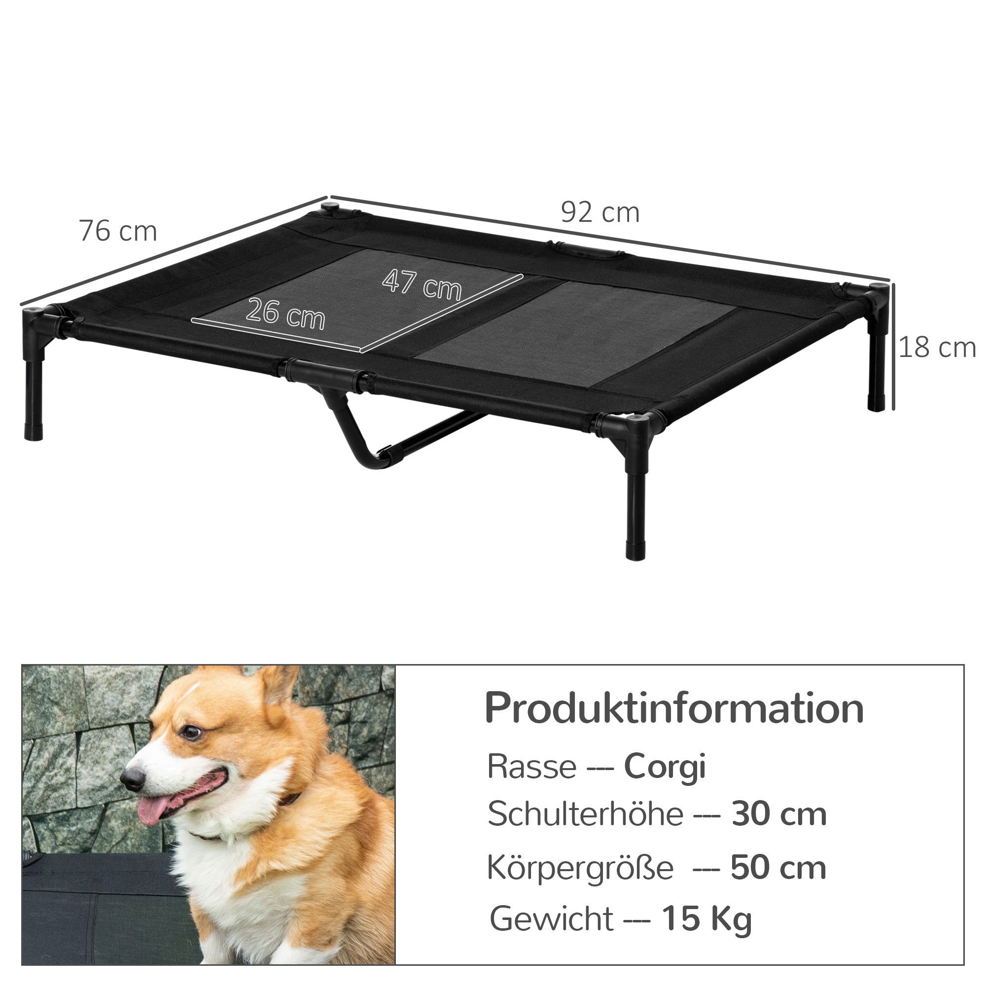 PawHut Hundebett, Outdoor-Hundebett, klappbar, atmungsaktiv, Schwarz