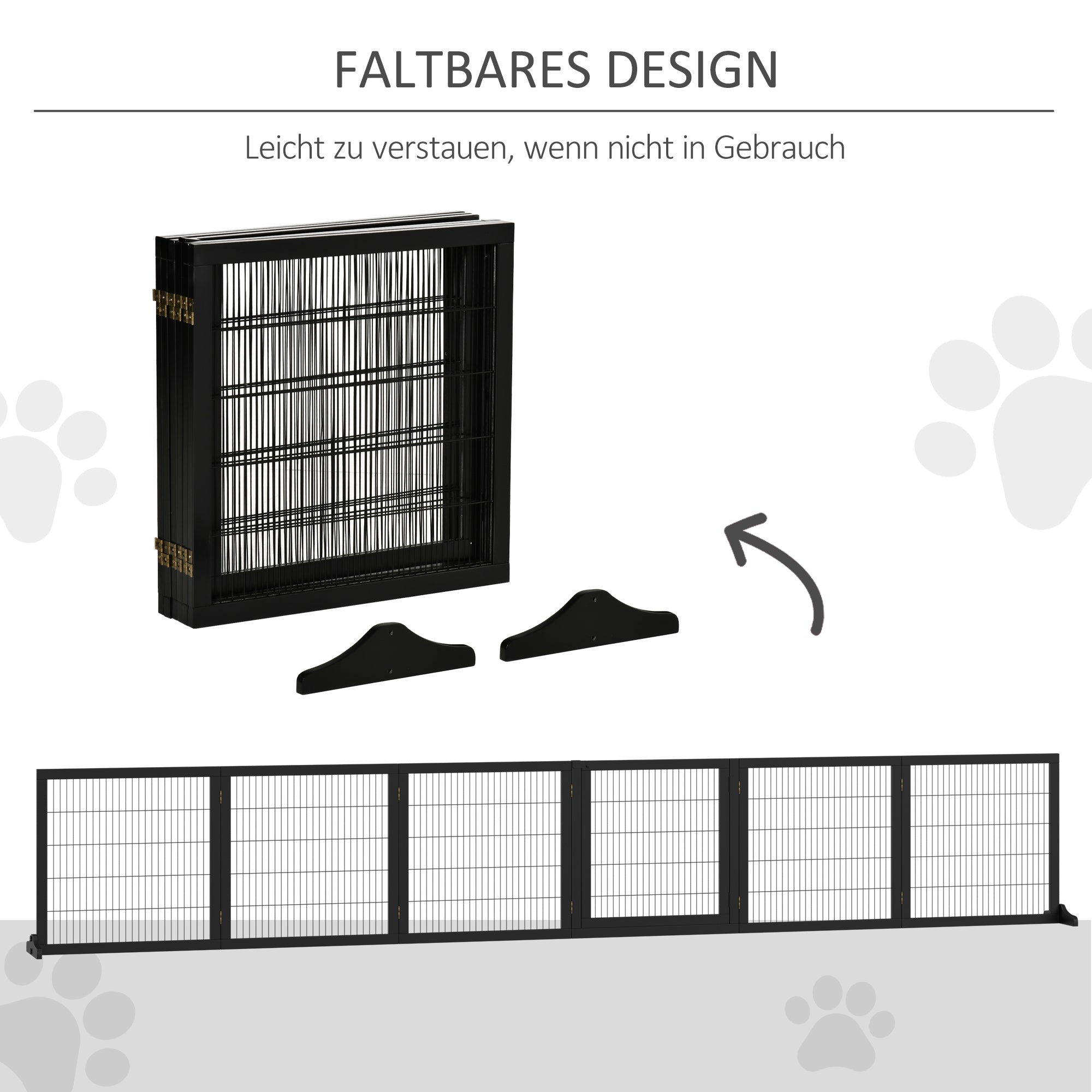 PawHut Absperrgitter für Hunde klappbar 432 x 36 x 70cm Kiefernholz Schwarz