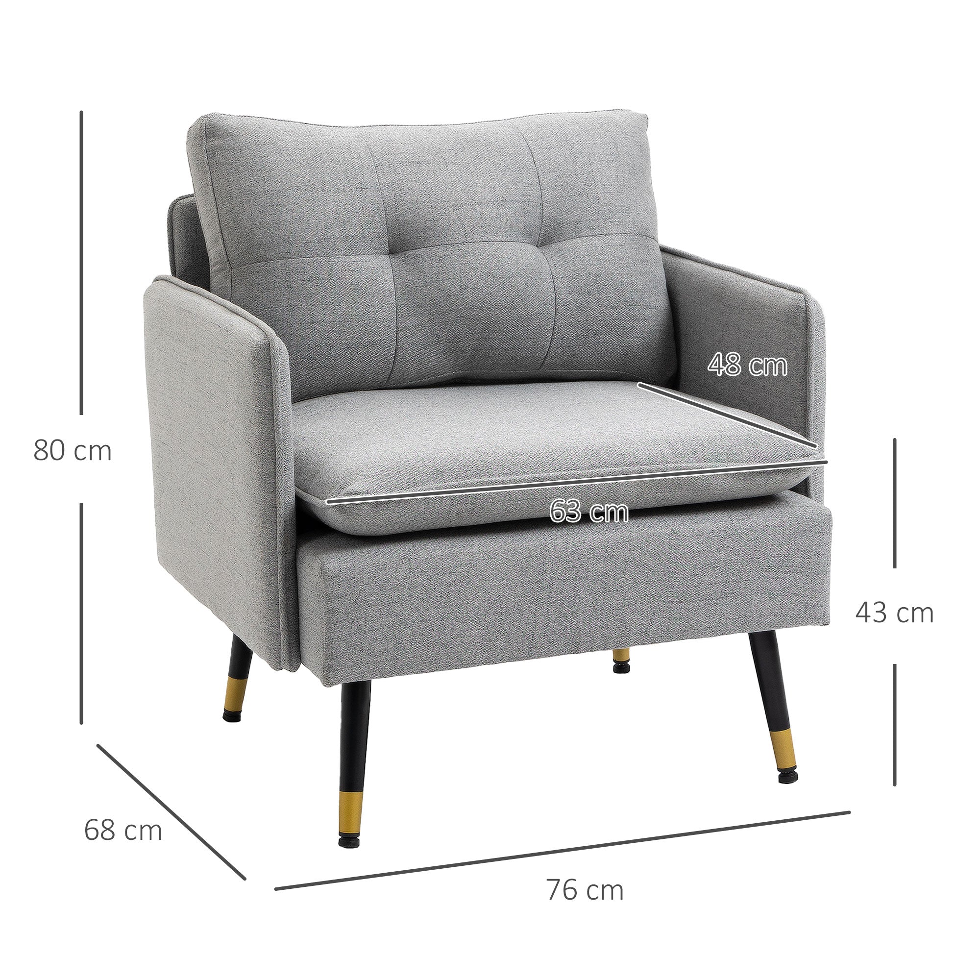 HOMCOM Akzentsessel mit Knopfheftung, Polstersessel, abnehmbare Polster, Schwarz + Gold + Grau