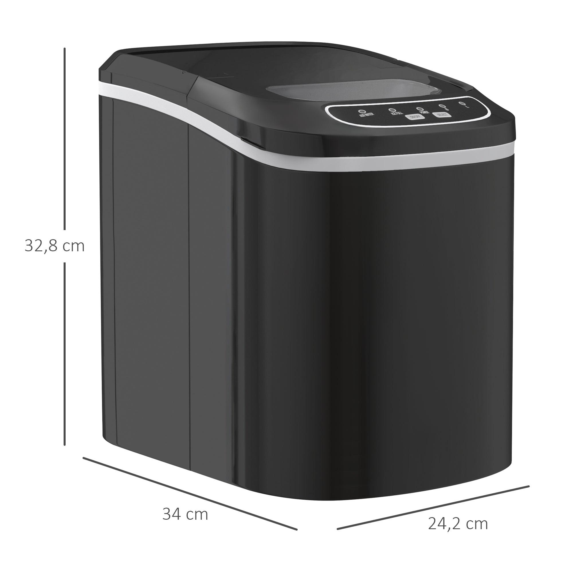 HOMCOM Eiswürfelmaschine, 2, 2 Liter, 12 kg in 24 h, Eiskugeln, selbstreinigend, Eiswanne, Eisschaufel, Schwarz