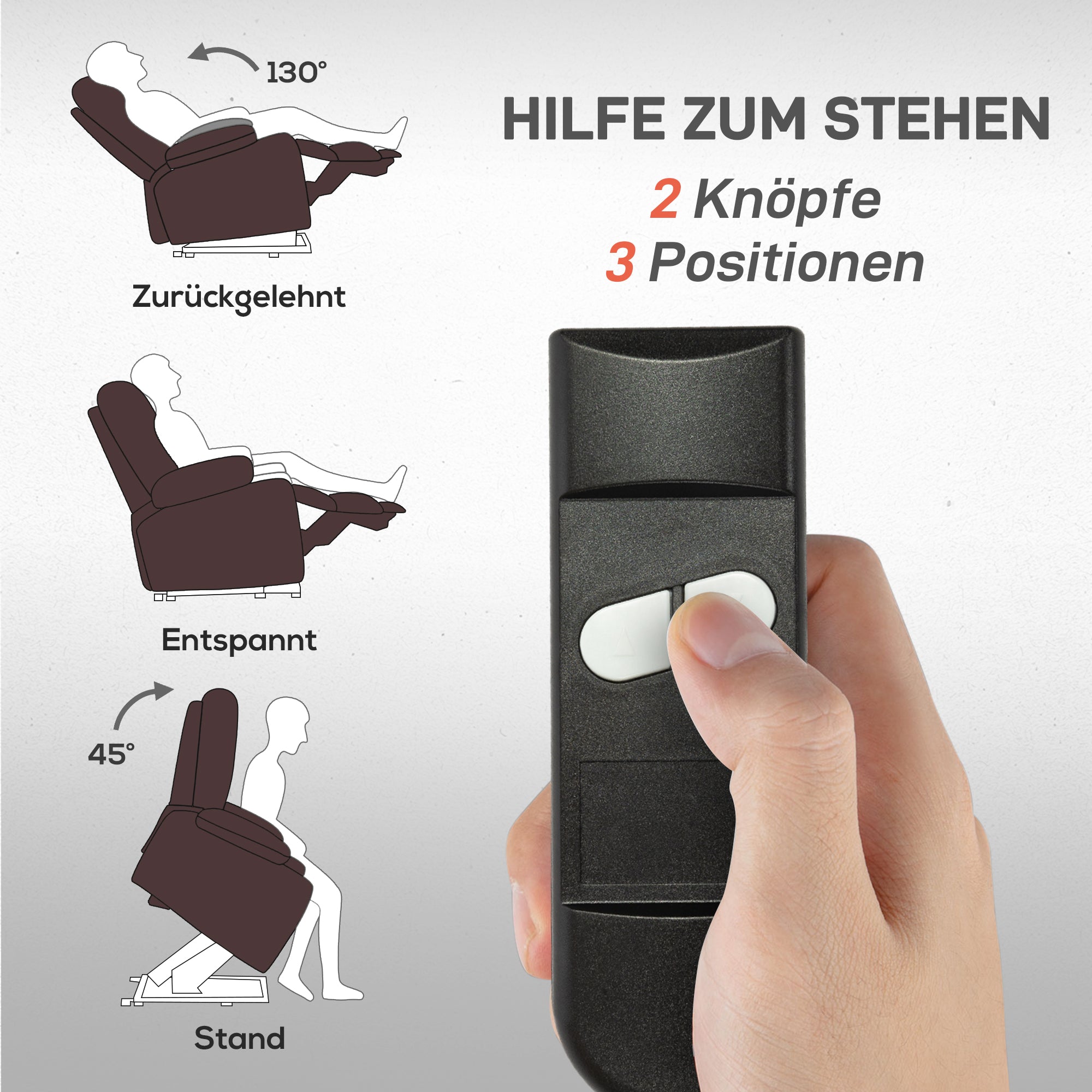 HOMCOM Aufstehsessel, Relaxsessel mit Aufstehhilfe, inkl. Fernbedienung, Becherhalter, verstellbare Rückenlehne, Braun