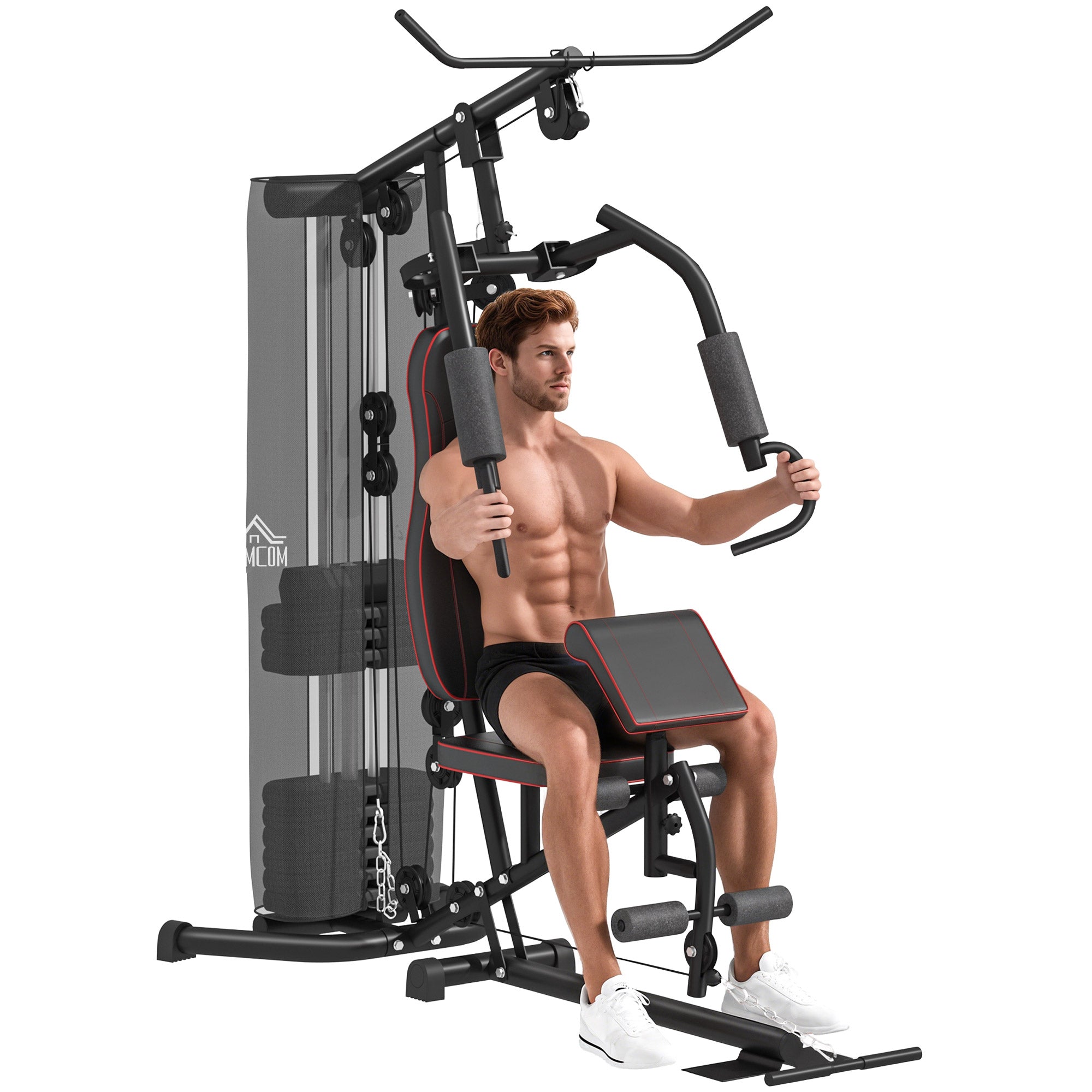 HOMCOM Heimtrainer, Trainingsstation, Hantelbank, Brustpresse, Stahl, 170x104x205 cm, Schwarz