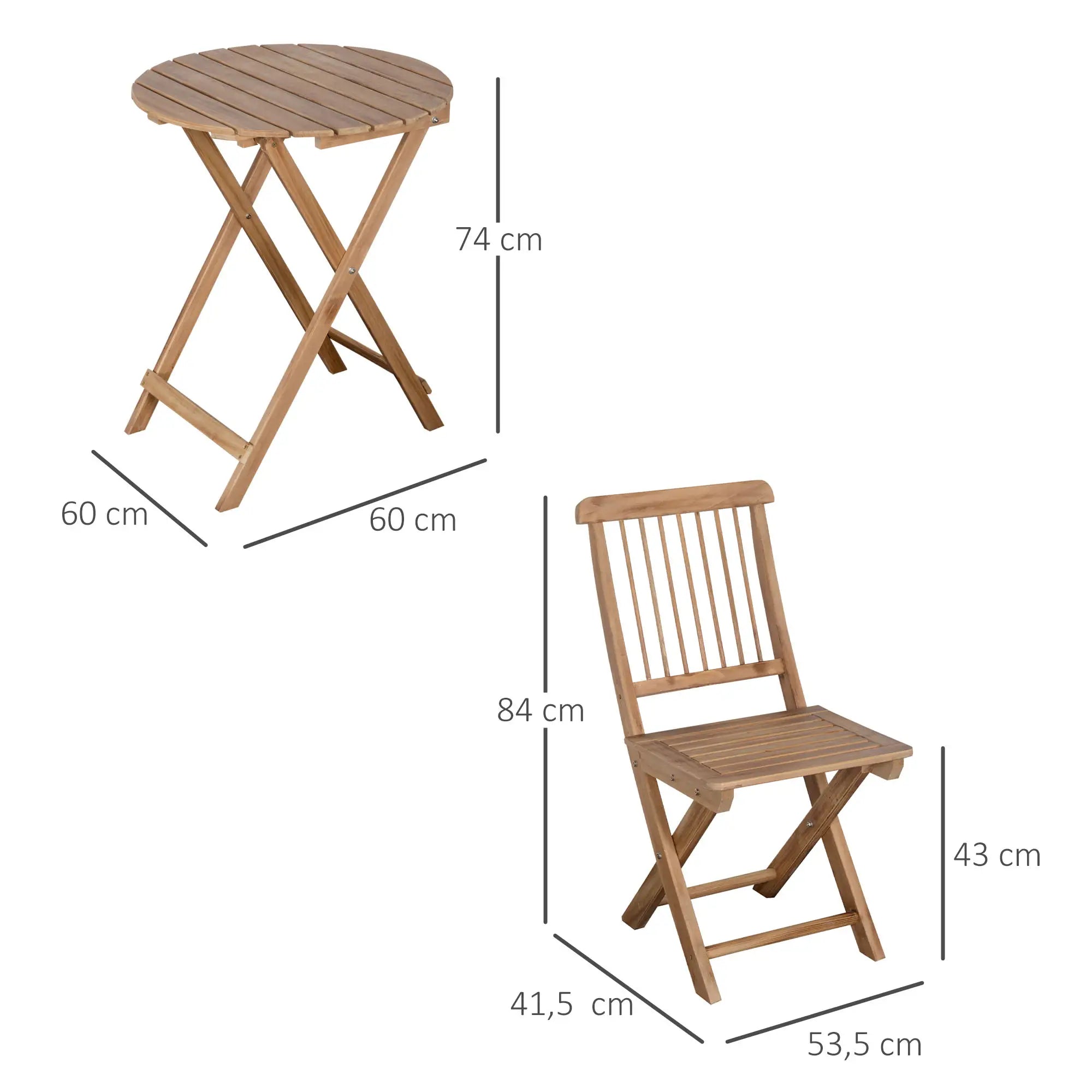Outsunny Bistroset 2-Sitzer Holz klappbar Natur