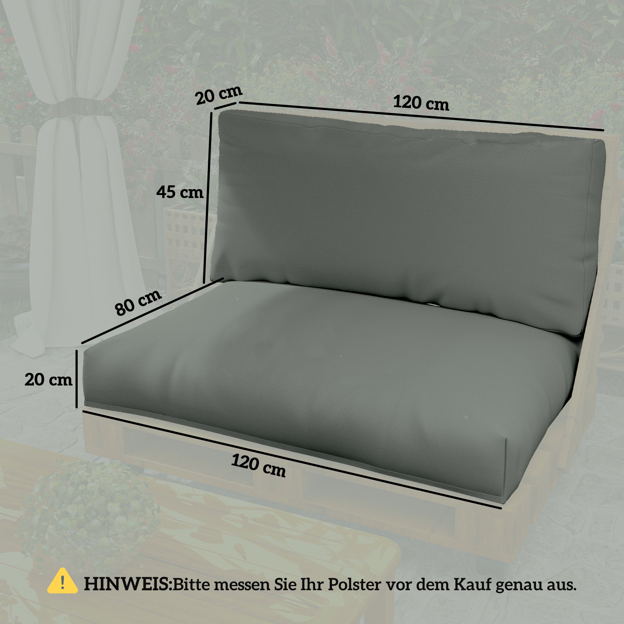 Outsunny Palettenkissen 2er Set Abnehmbar Sitzkissen Palettenpolster mit Rückenlehne 120 x 80 x 20 cm Dunkelgrau