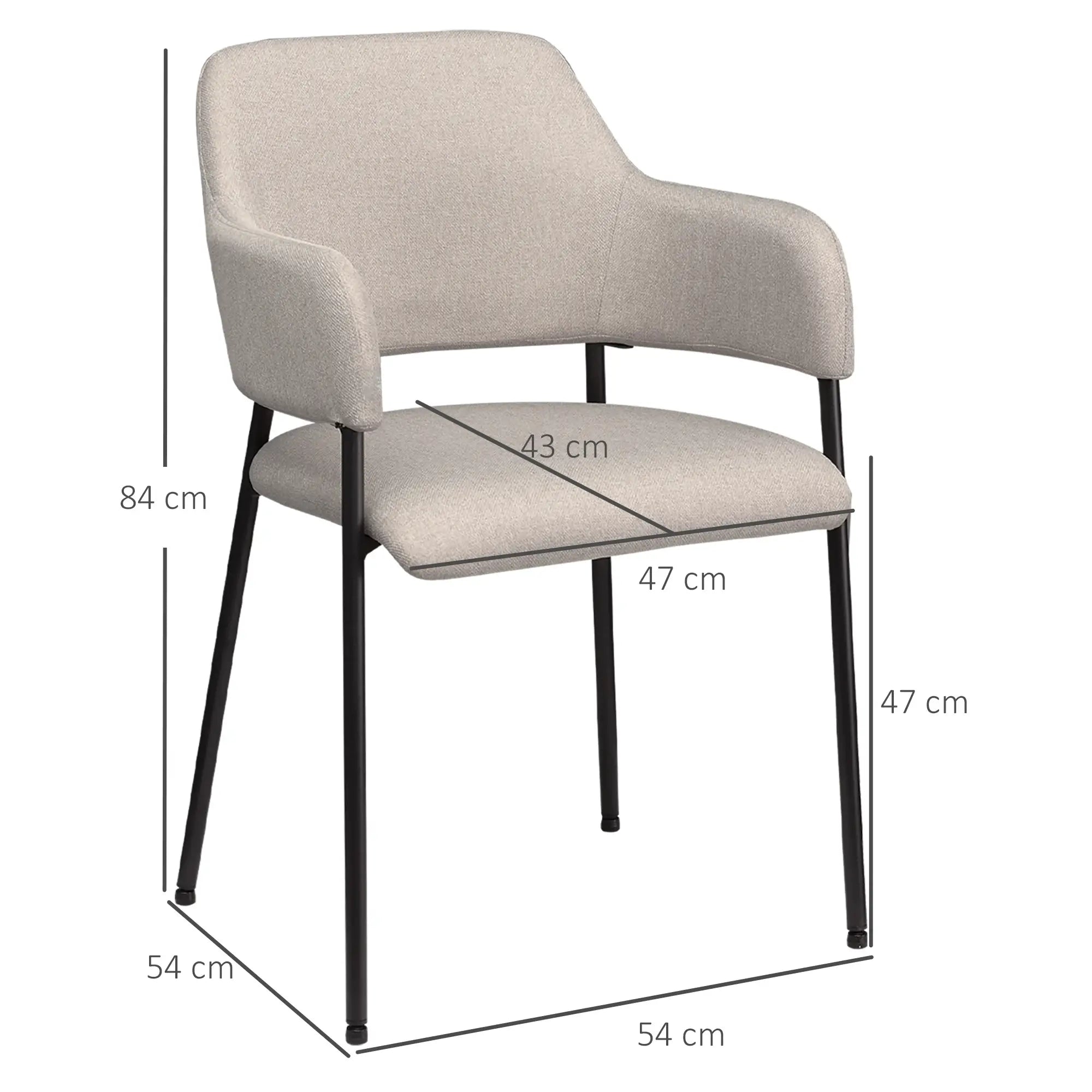 HOMCOM Esszimmerstühle, 2er-Set, bequem, Leinenoptik, Metallrahmen, bis 120 kg, Beige