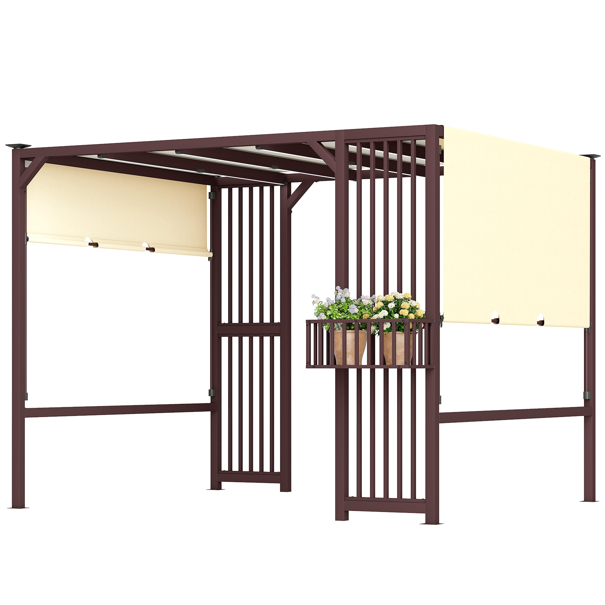 Outsunny Pergola Pavillon 3x2,5m UV 30+Stabil winterfest Sonnenschutz mit verstellbar Schiebedach Dunkelbraun