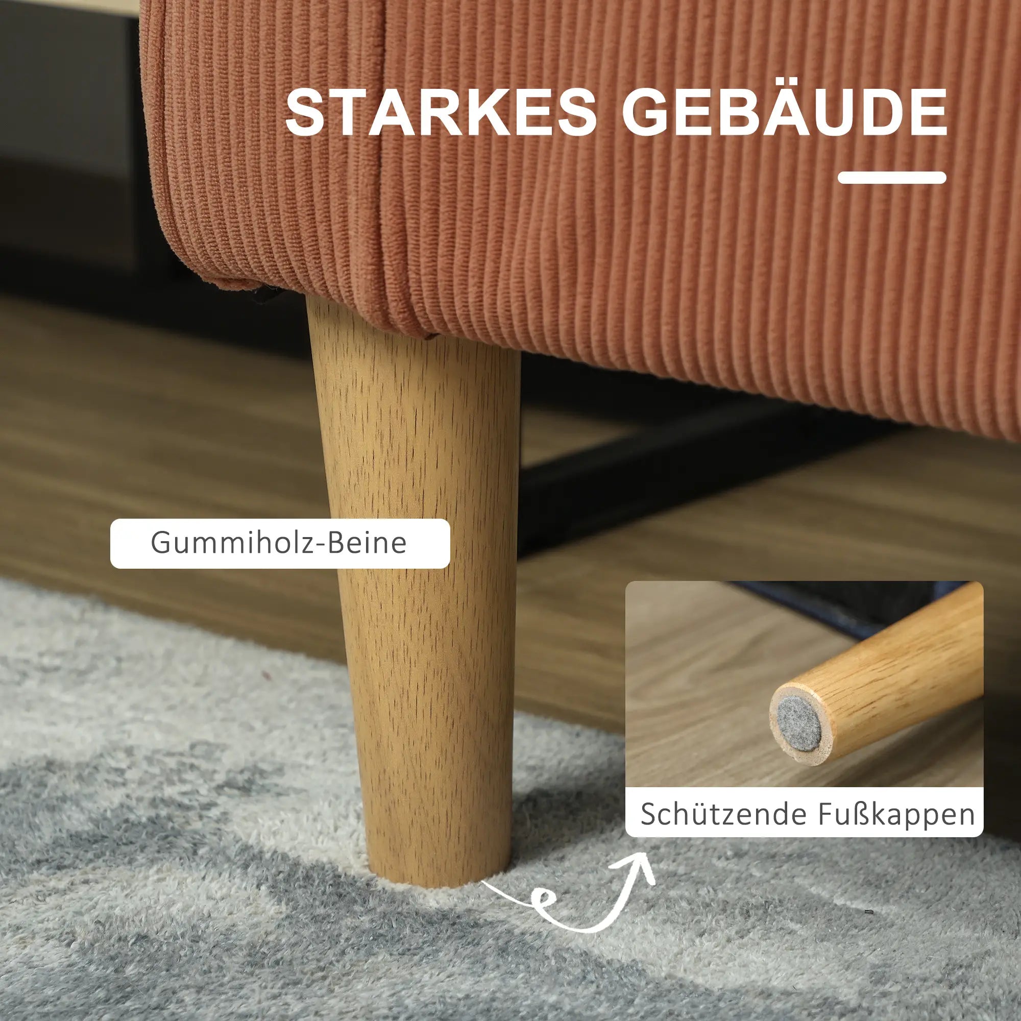 HOMCOM Zweisitzer-Sofa mit Stauraum und soliden Holzbeinen, für Wohnzimmer, Schlafzimmer, 117 x 63 x 79 cm, Orange