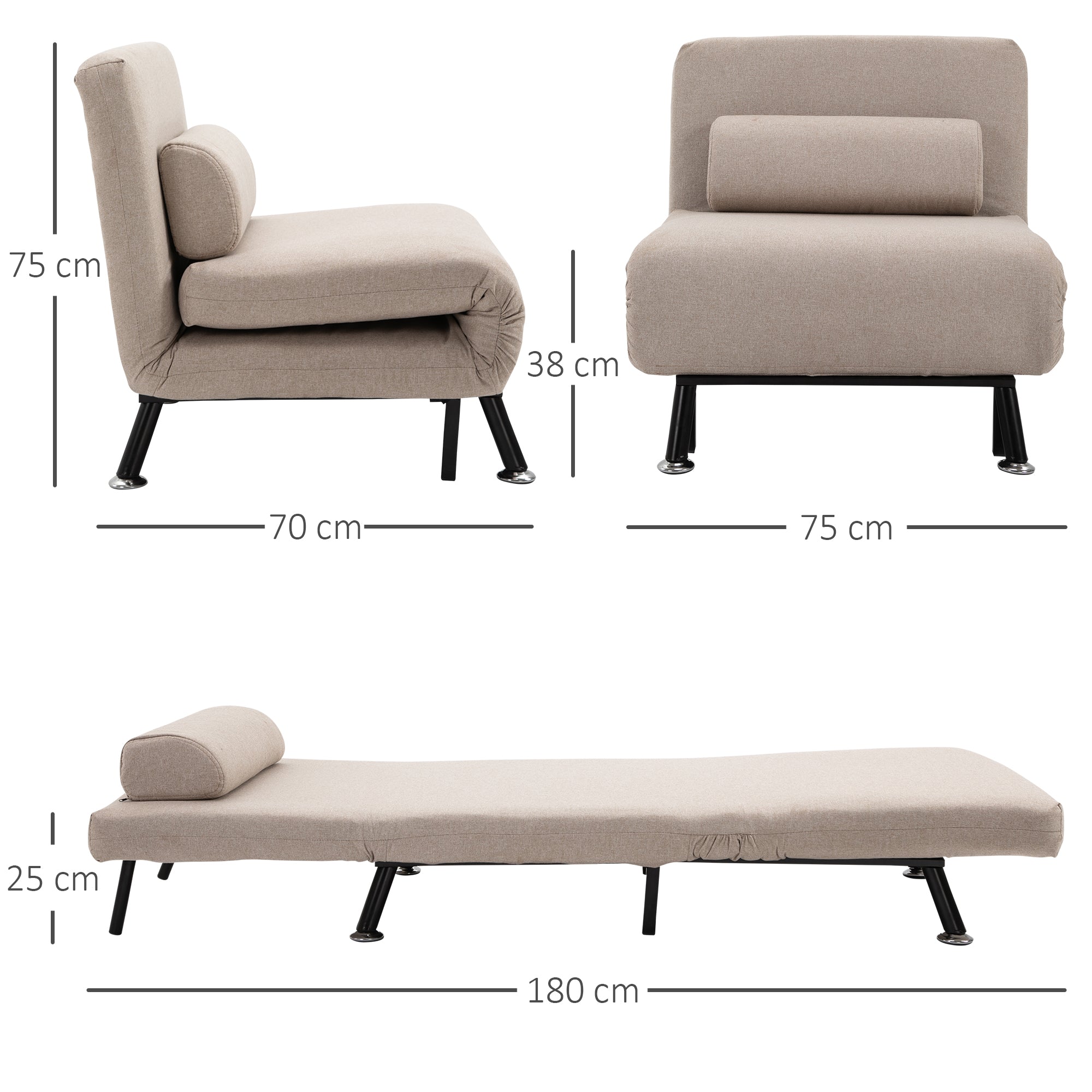 HOMCOM Klappsessel mit Bettfunktion, klappbarer Relaxsessel in Leinenoptik, Verstellbare Rückenlehne, 75 x 70 x 75 cm, Beige