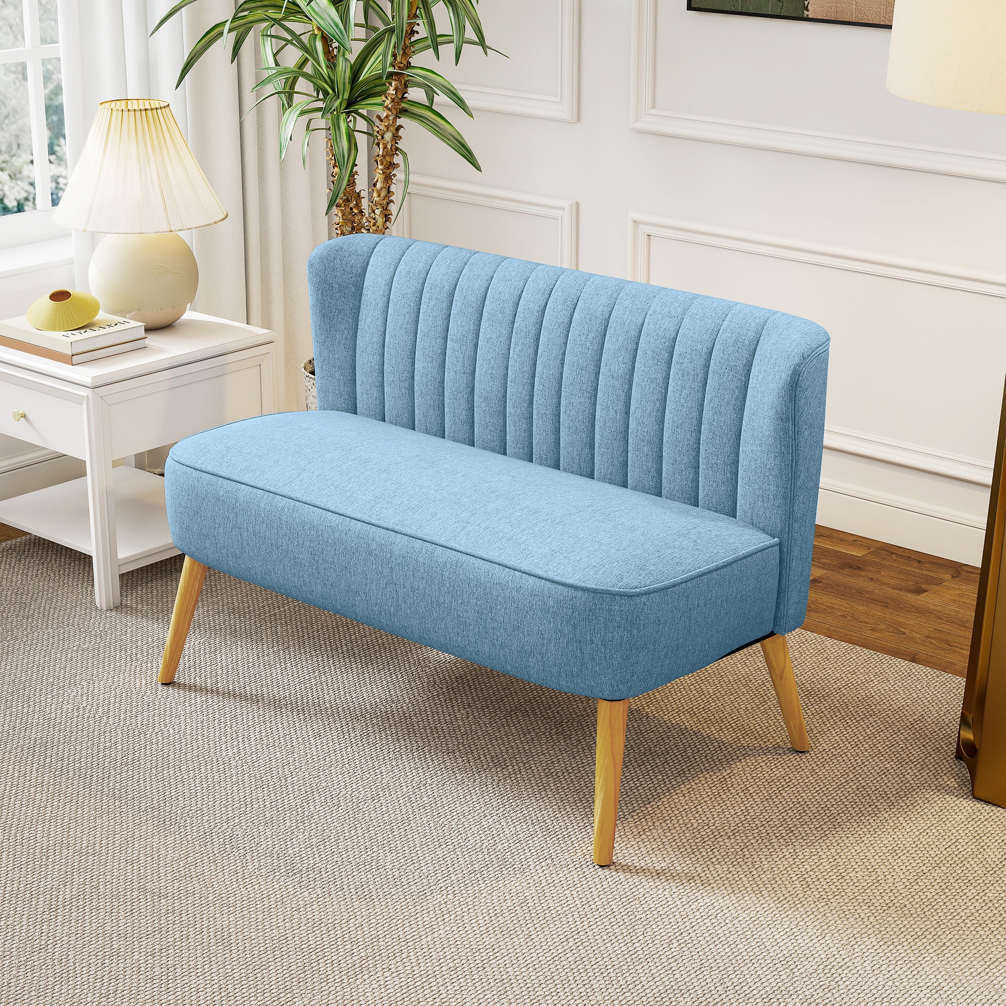 HOMCOM 2-Sitzer Sofa im Retro-Look, weiche Polsterung, pflegeleichter Bezug, bis 150 kg, 117 x 56,5 x 77 cm, Blau