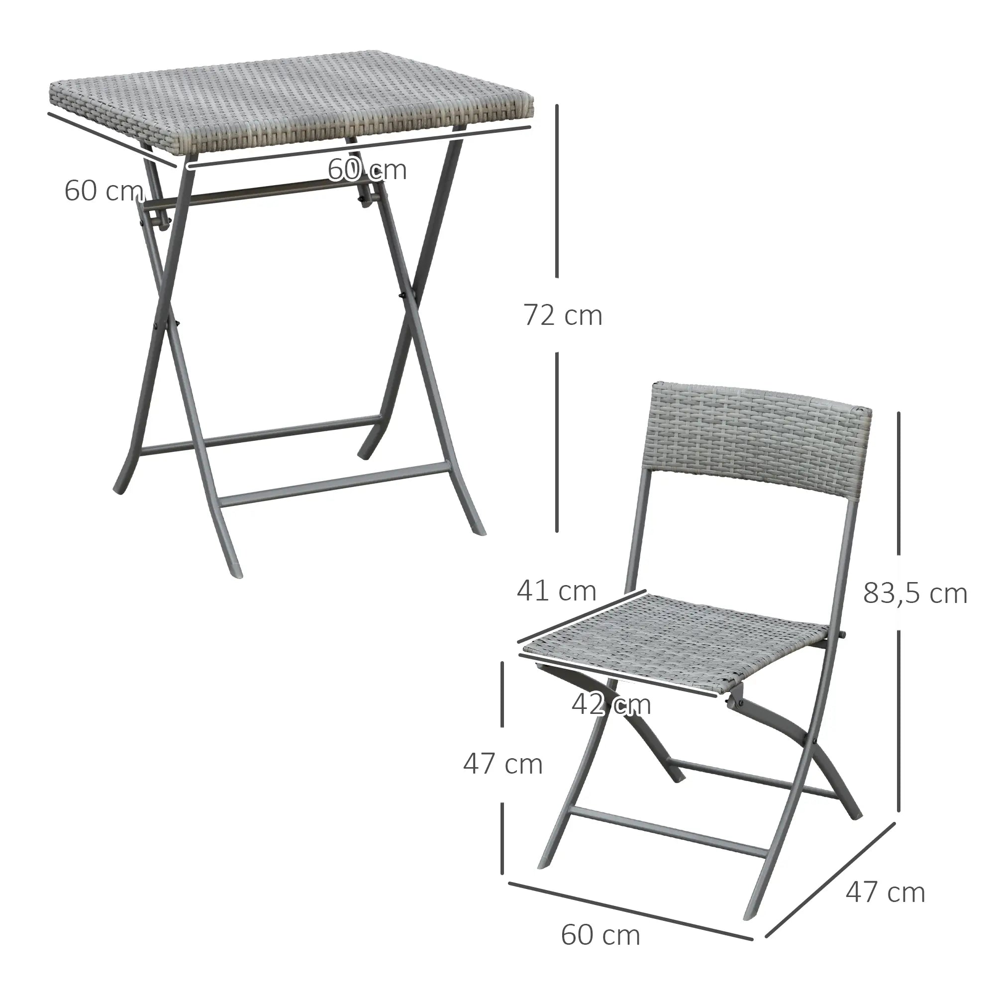 Outsunny Polyrattan Bistroset für 2 Personen Sitzgruppe Rattan Gartenmöbel Set Garnitur Grau