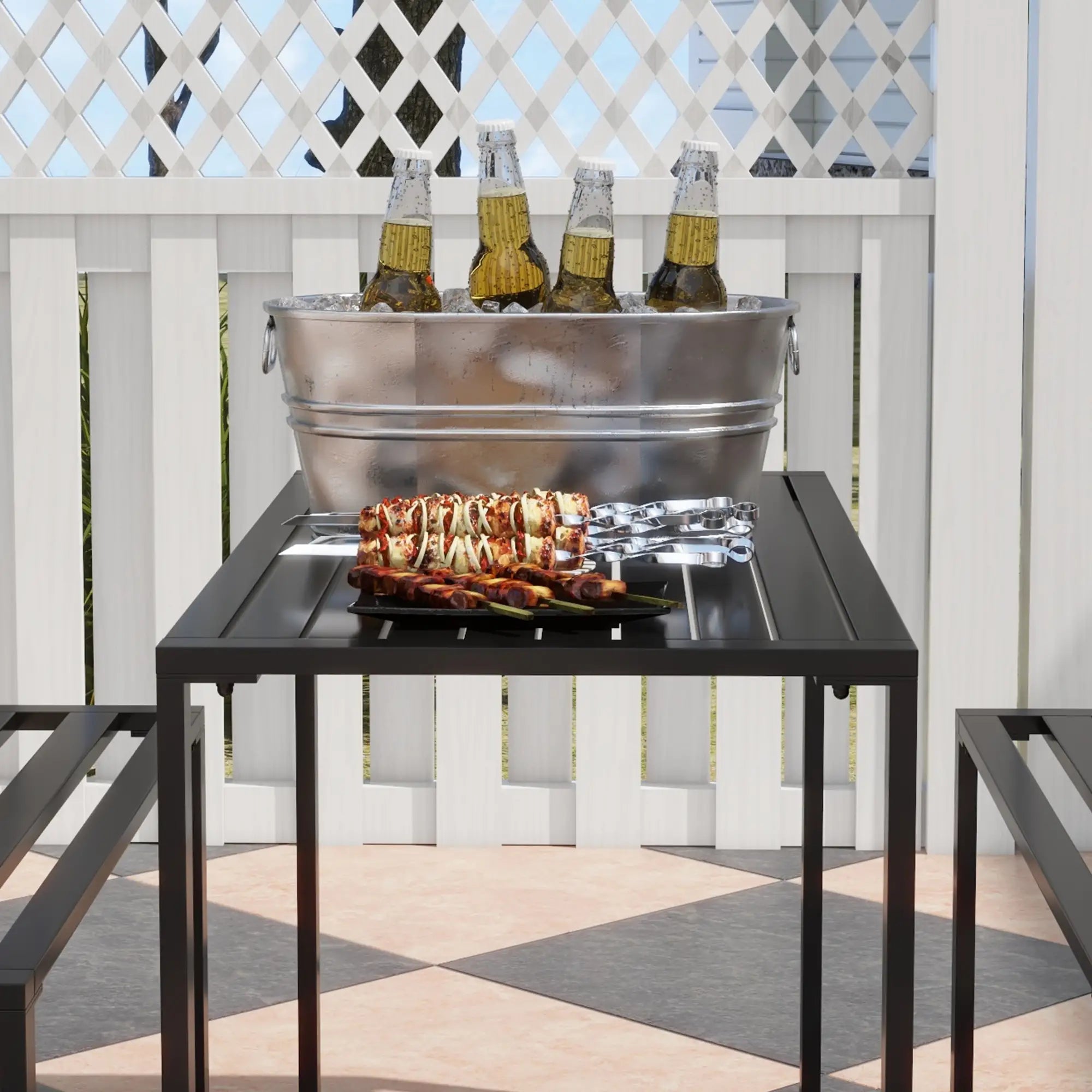 Outsunny Gartenmöbelset 3-tlg. mit Tisch & 2 Bänken Outdoor