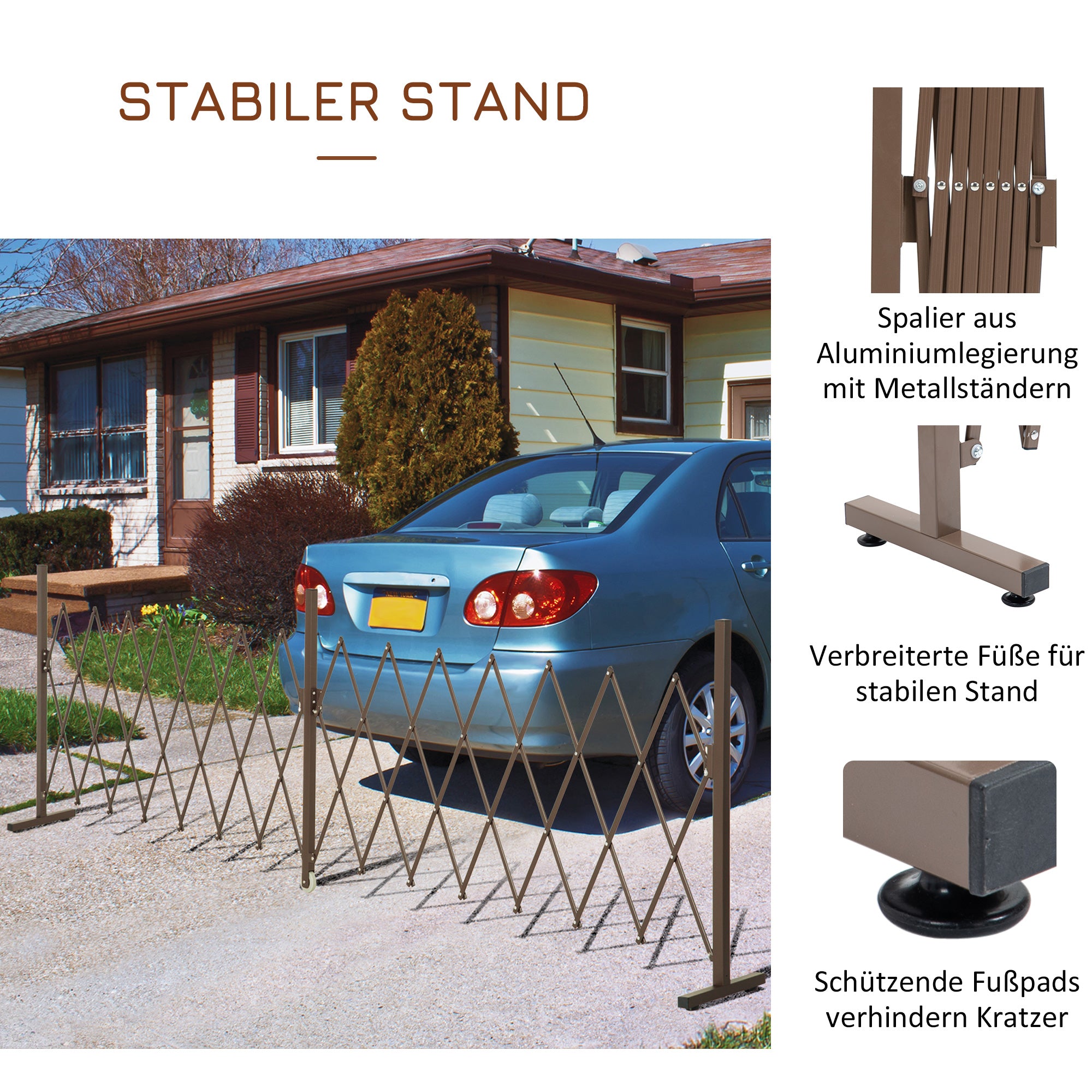 Outsunny Scherengitter Absperrgitter Scherensperre ausziehbar 52-405cm Garten Alu Braun H103,5cm