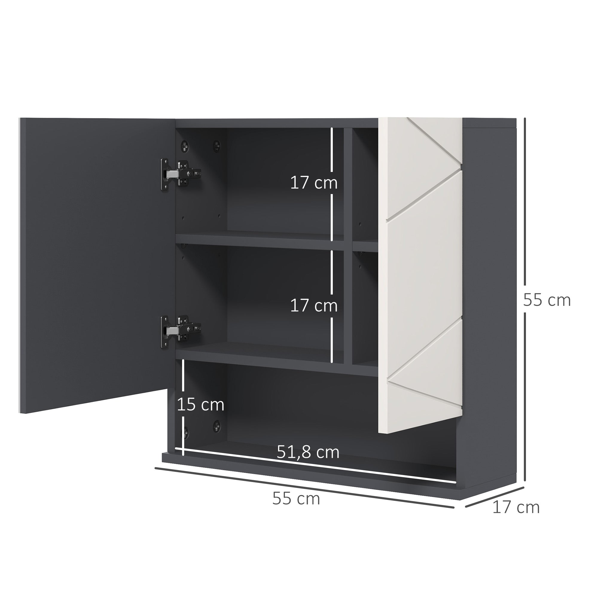 HOMCOM Badezimmerschrank, Spiegeltür, verstellbare Regale, bis zu 15 kg belastbar, Weiß