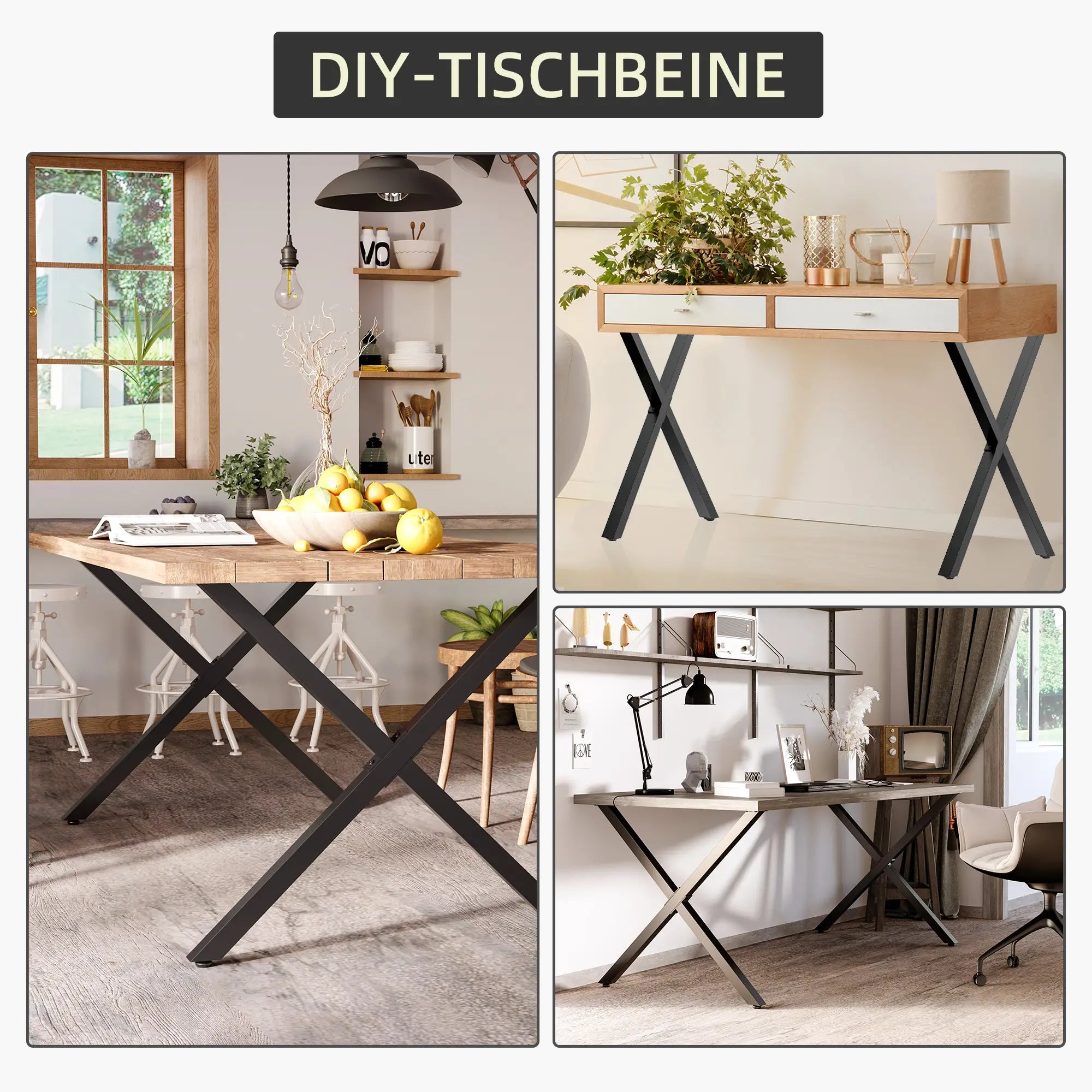 HOMCOM 2 Stück Stahl Tischbeine Tischfüße für Esstisch Schreibtisch Couchtisch Tischgestell in X-Form Schwarz 72cm