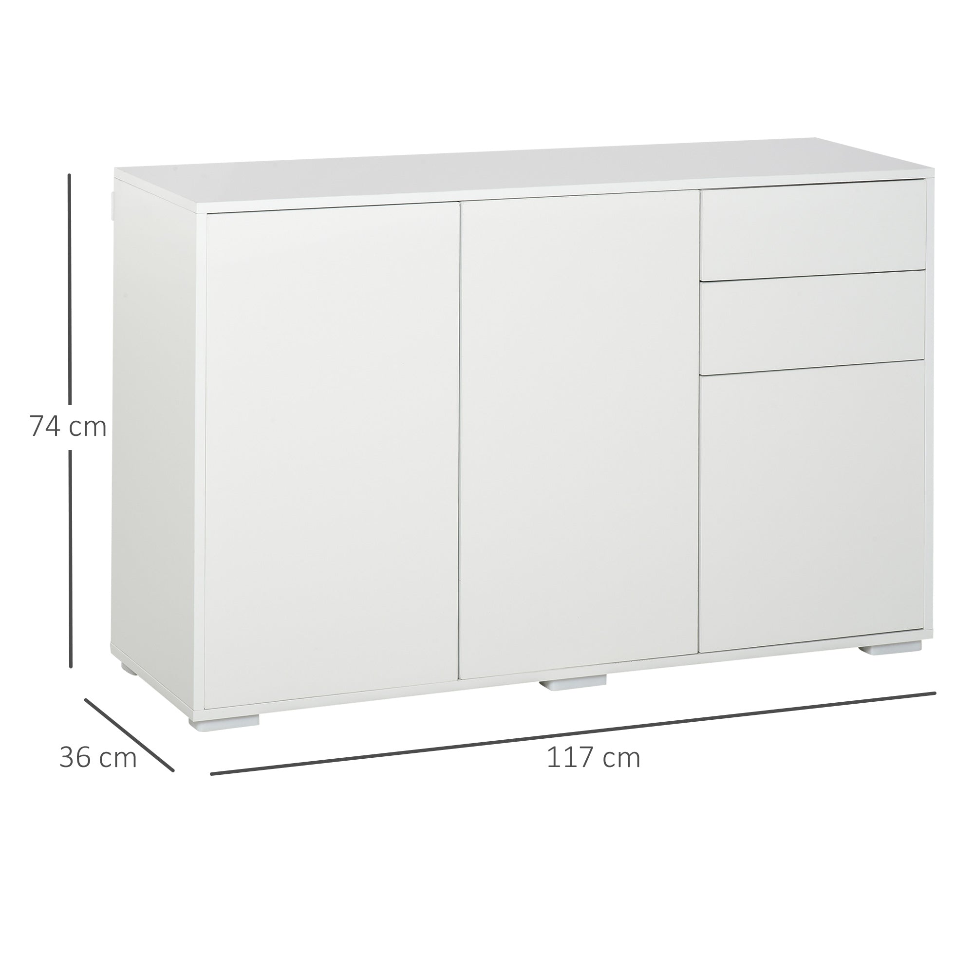 HOMCOM Sideboard Kommode Anrichte, 2 Schubladen, Push-Click, 117 cm x 36 cm x 74 cm, Weiß