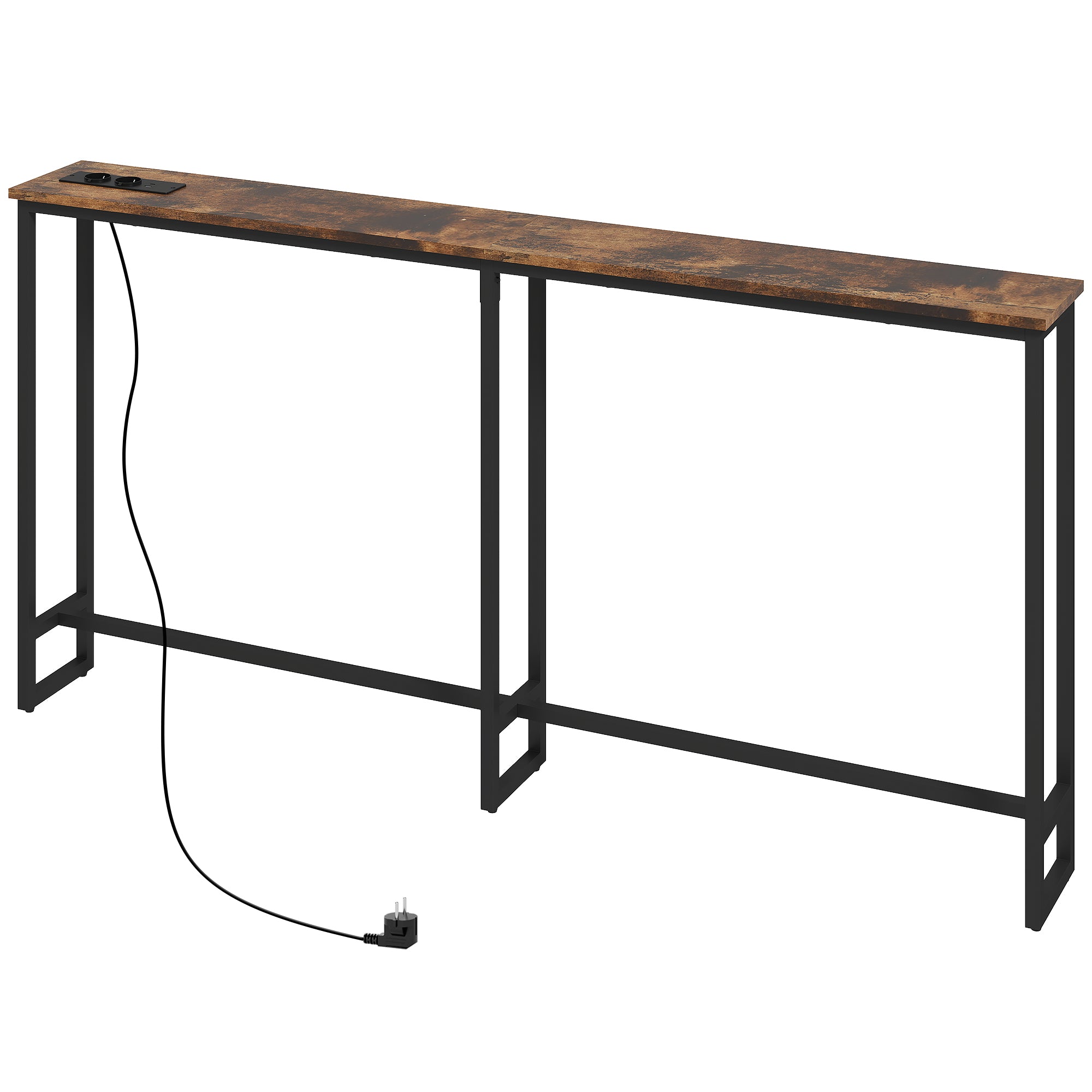 HOMCOM Schlanker Konsolentisch mit Ladestation, Industriestil, Stahlrahmen, Braun