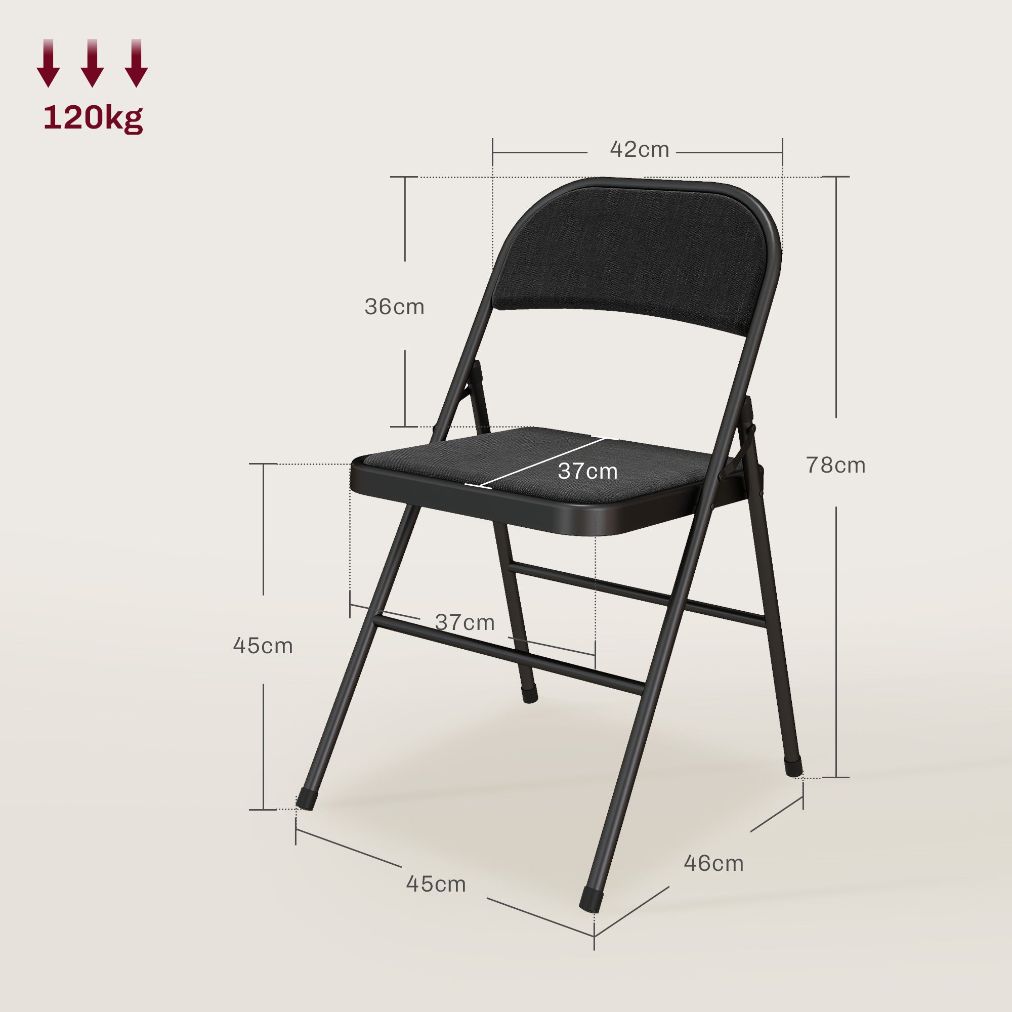 HOMCOM 4er-Set Klappstühle, Tragbare Bürostühle, Metallbeine, Faltstuhl für Büro, Empfang, Wartezimmer, Leinenoptik, Schwarz