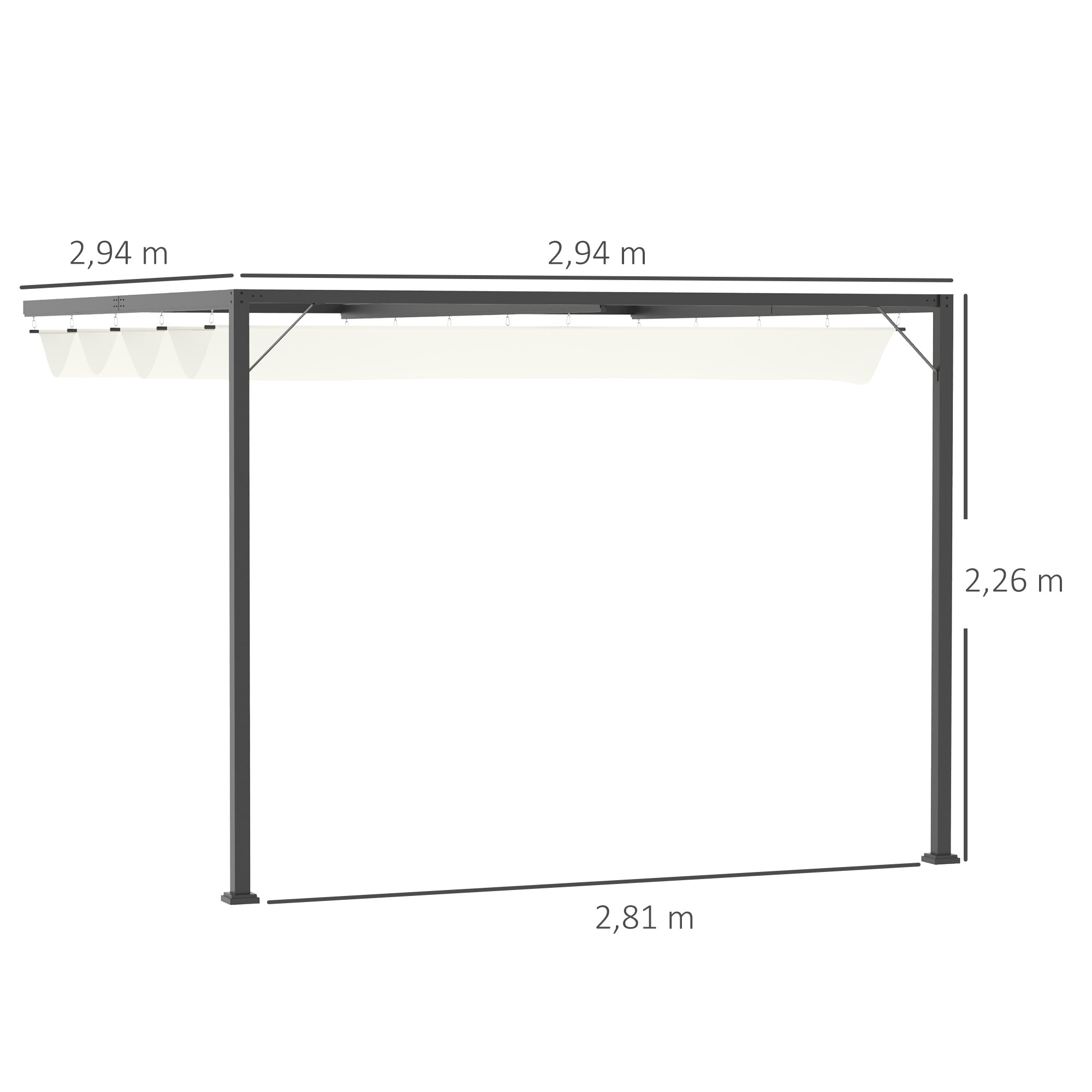 Outsunny Pergola Pavillon 3 x 3 m Gartenpavillon BBQ-Pavillon mit Stoffdach Terassenüberdach wetterfest Wand Anbau Metall Polyester Cremeweiß