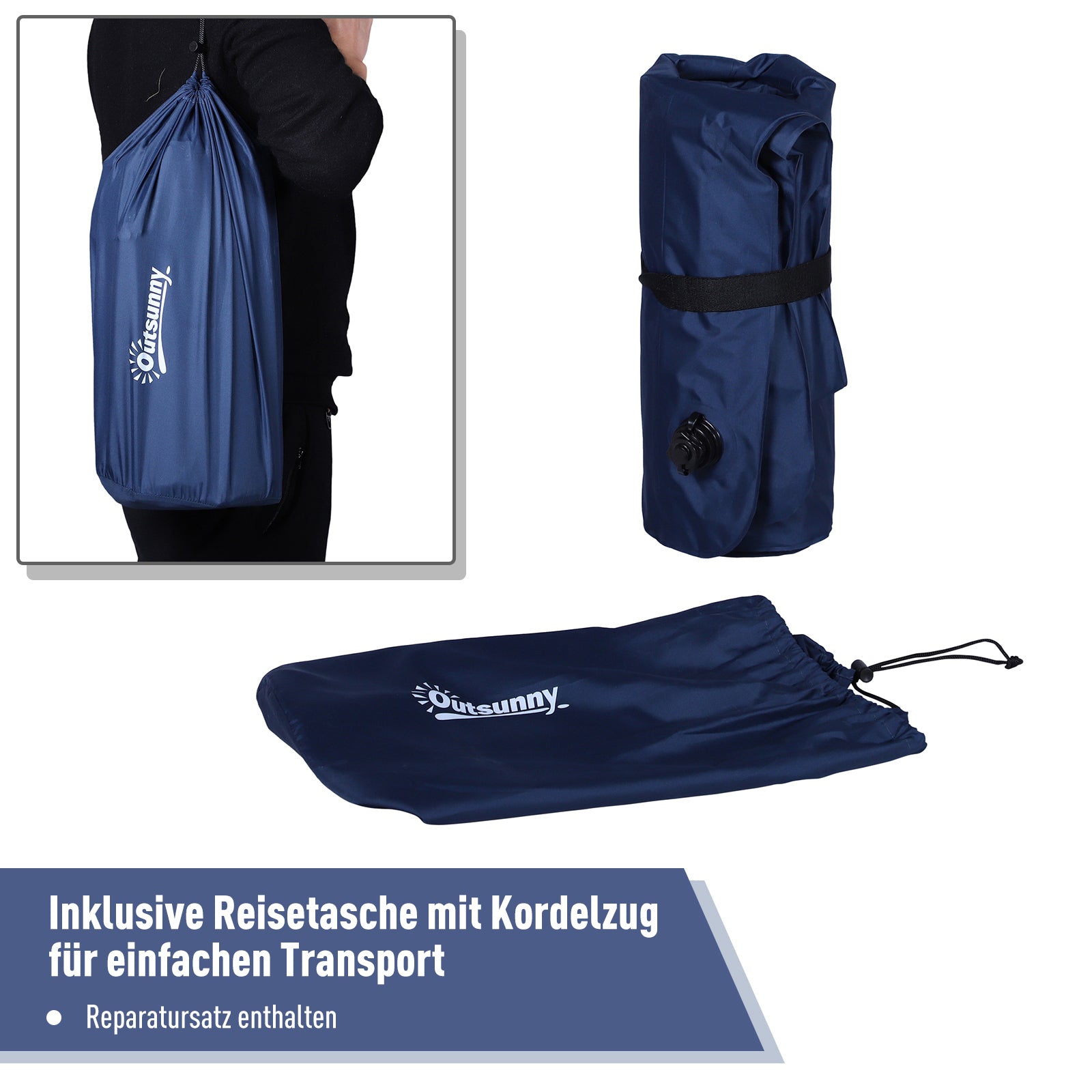 Outsunny Luftmatratze 2 Personen Selbstaufblasend Isomatte Luftbett mit Integrierter Pumpe Aufblasbare Matratze Gästematratze Gästebett Schlafmatte für Camping Heimgebrauch 195 x 138 x 10 cm