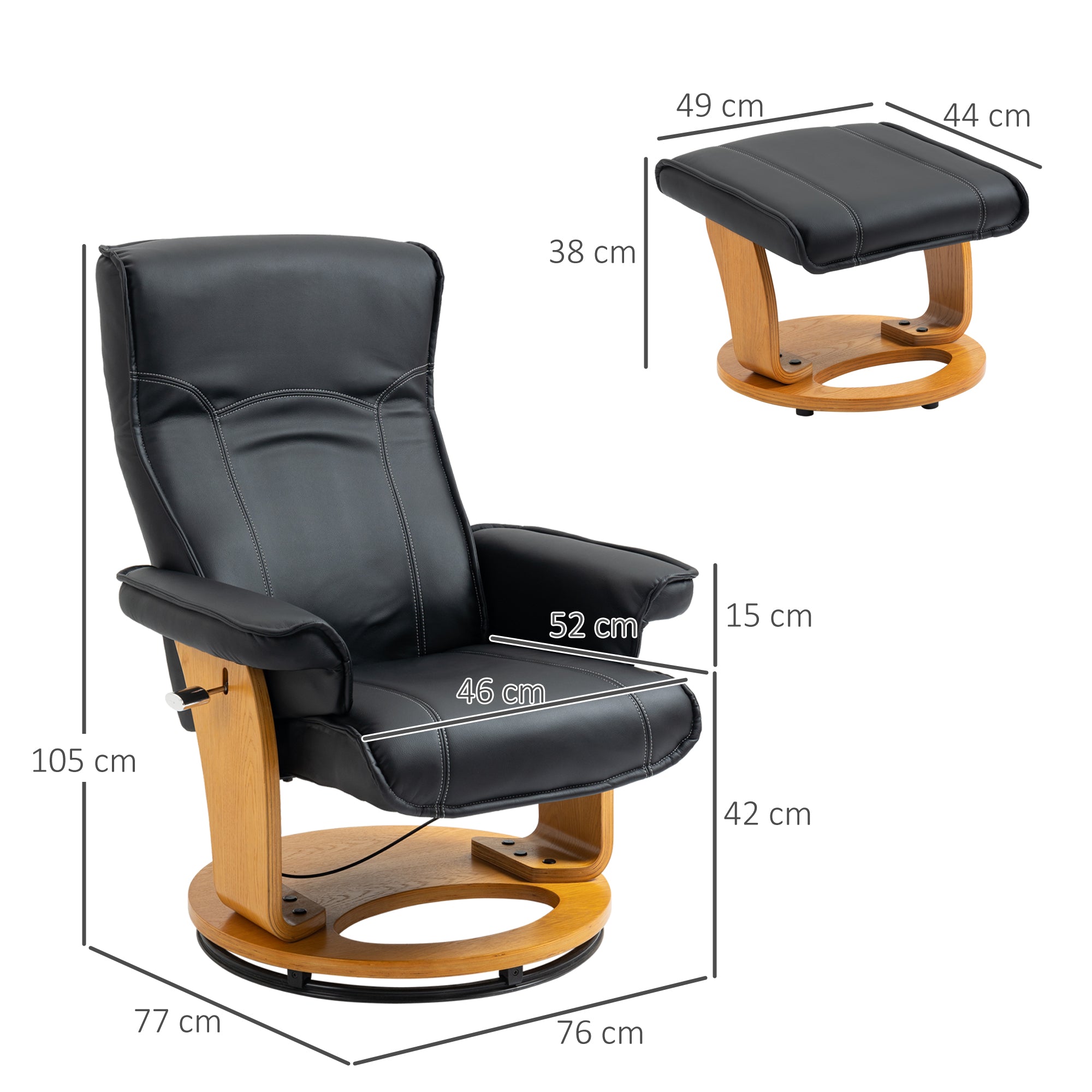 HOMCOM Relaxsessel mit Fußhocker, TV-Sessel, Liegesessel, verstellbare Rückenlehne, 360° drehbar, Schwarz + Braun