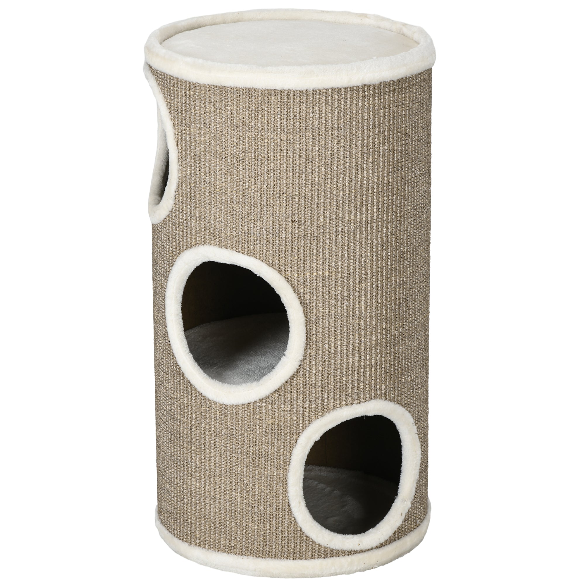 PawHut Katzen Kratztonne, weicher Plüsch, Sisal-Kratzteppich, robust, Ø38 x 70H cm, Braun