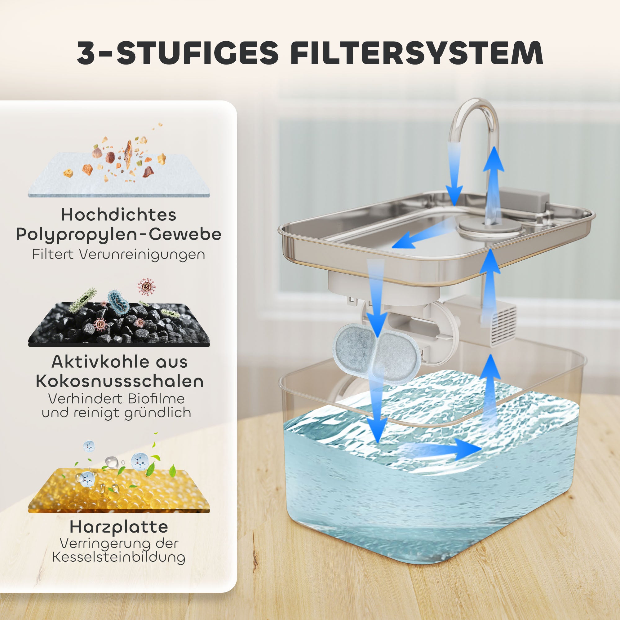 PawHut Katzenbrunnen 3,2L Trinkbrunnen für Katzen mit leiser Pumpe Aktivkohlefilter