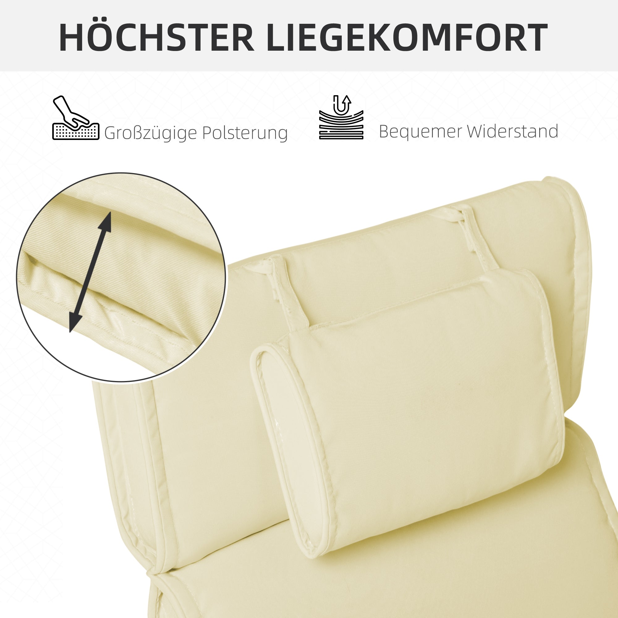 Outsunny Liegenauflage Liegenpolster Gartenliege mit Kopfkissen abnehmbar Bezug Polyester + Baumwollfaser Cremeweiß 198 x 53 x 5 cm