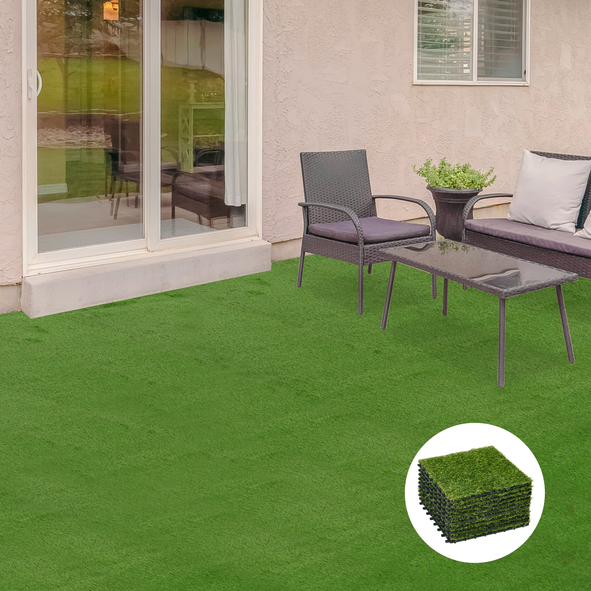 Outsunny Kunstrasen 10er Set naturgetreu UV-beständig Drainagefunktion