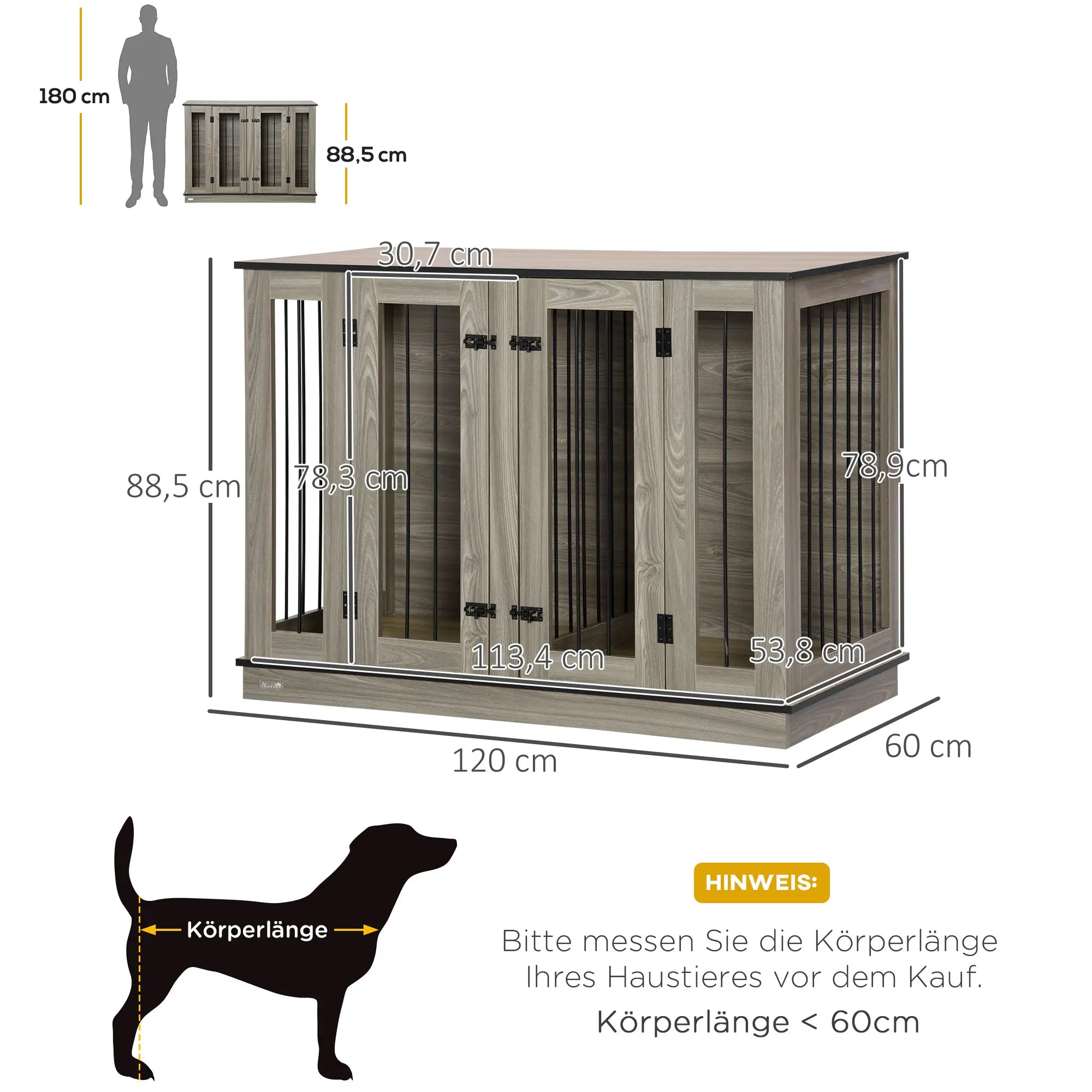 PawHut Hundekäfig Beistelltisch 2-in-1 mit Trennwand verriegelbar