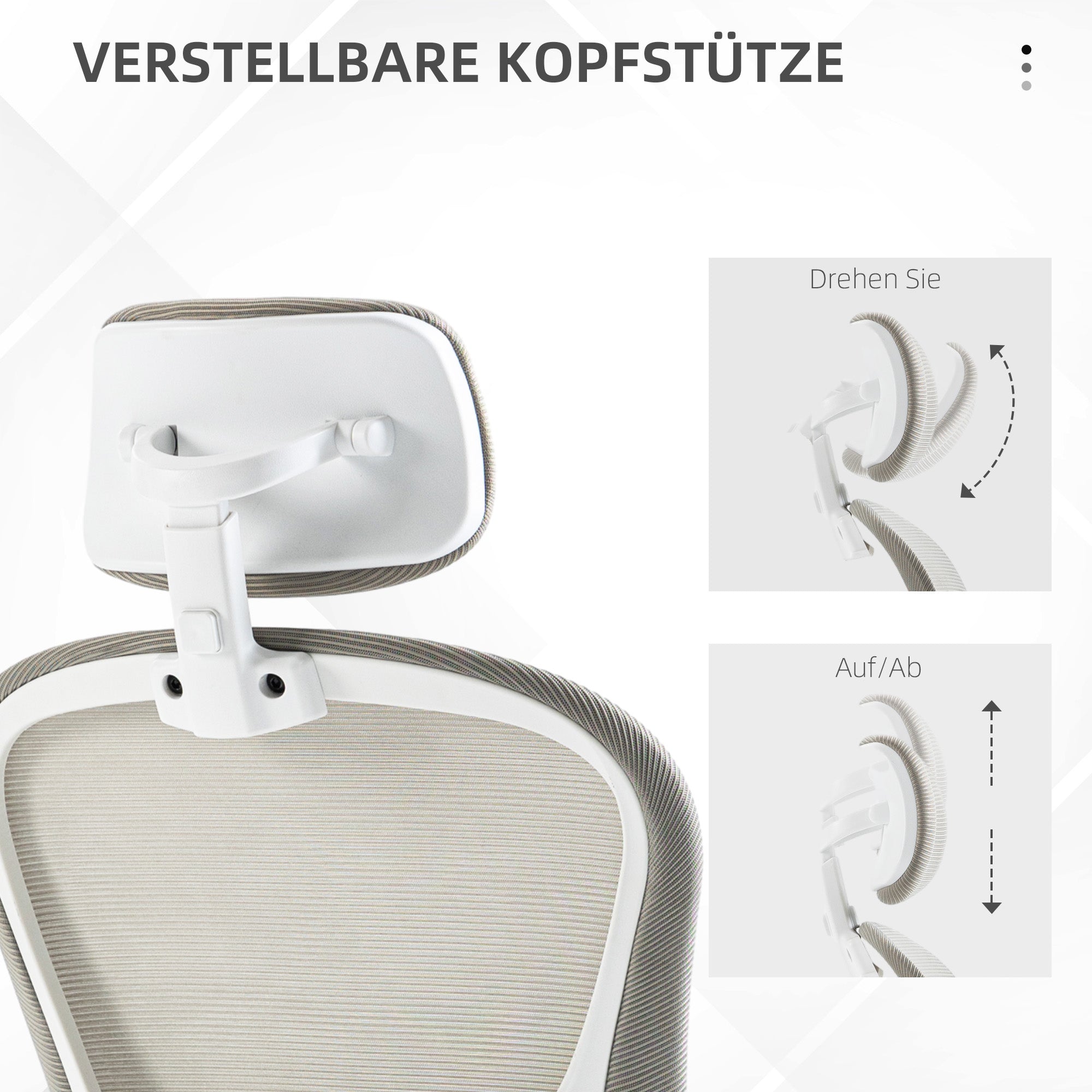 Vinsetto Bürostuhl, drehbares Kopfteil, höhenverstellbar, Nierenpolster, atmungsaktiver Bezug, bis 120kg, Grau