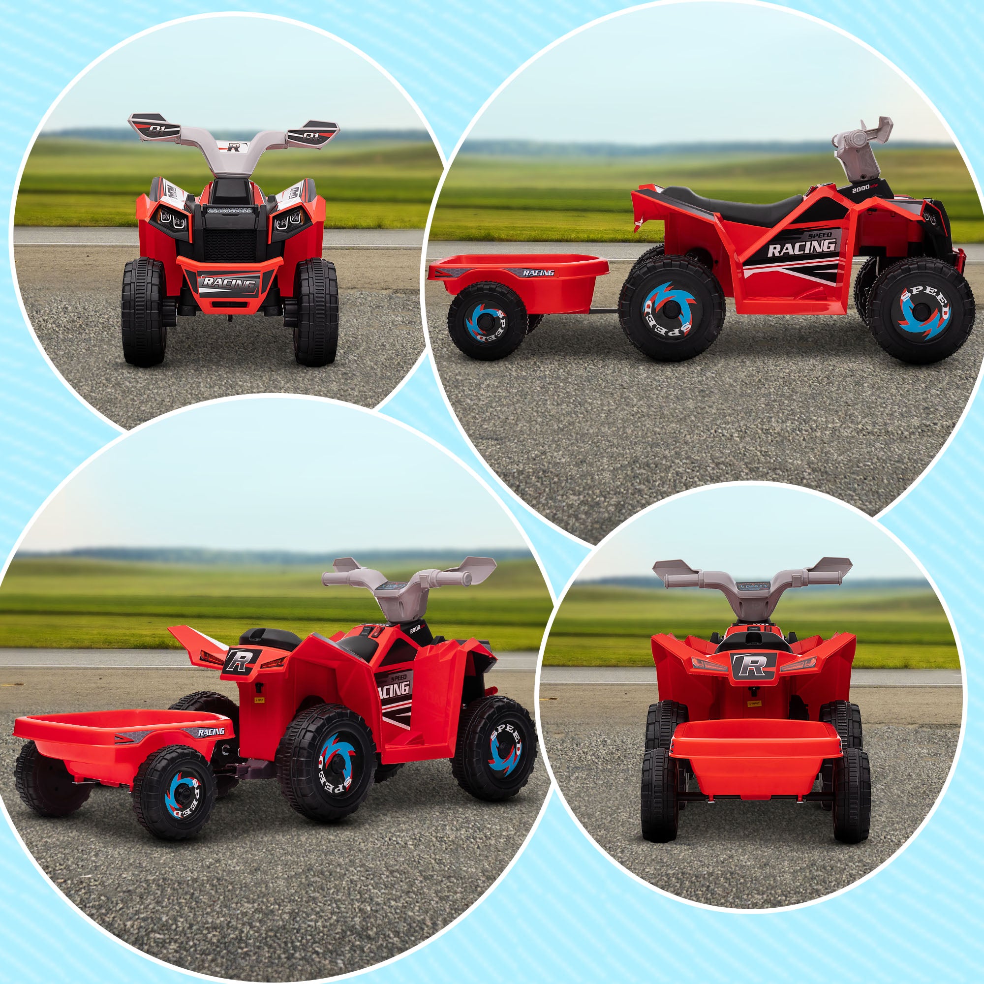 HOMCOM Elektro-Kinderquad mit Anhänger, 2,5 km/h, 50 Minuten Fahrtzeit, für 1,5 bis 3 Jahre, bis 25 kg, Rot