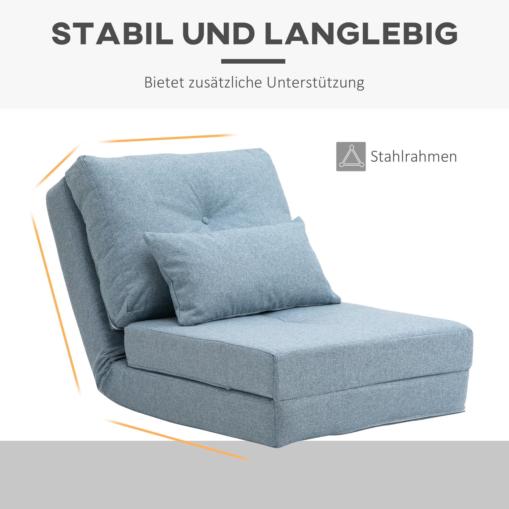 HOMCOM Bodensessel Klappmatratze Schlafmatte, 2-in-1-Design, abnehmbares Kissen, 60 x 80 x 56 cm, Himmelblau