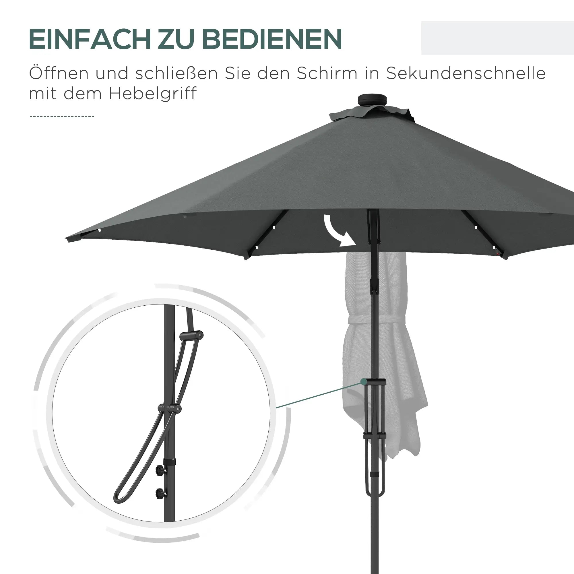 Solar Ampelschirm Ø290?cm mit LED & Schutzhülle, Grau