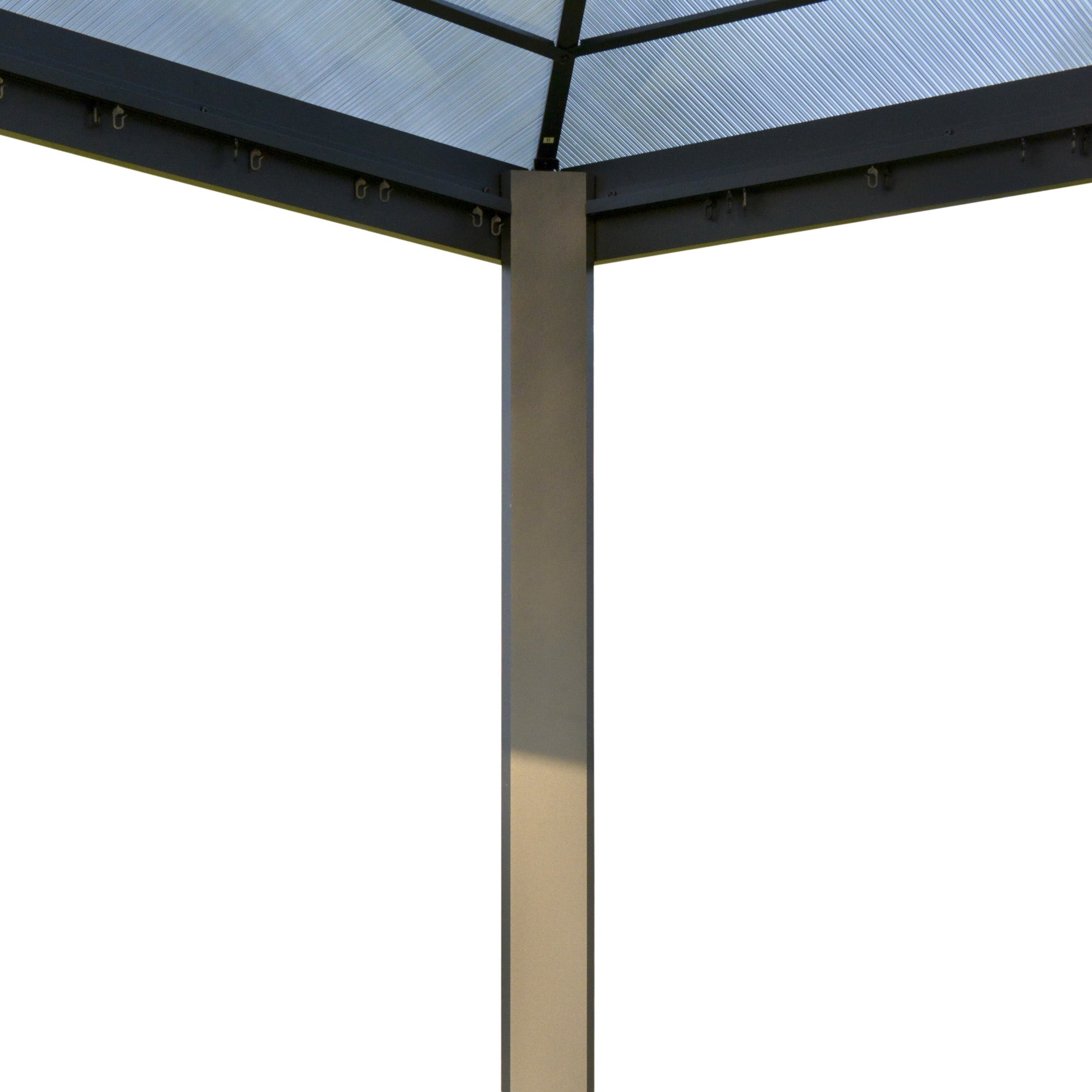 Outsunny Pavillon mit Polycarbonatdach, Vorhänge mit Fliegennetz, Alugestell, grau, 3 x 3 x 2,6 m