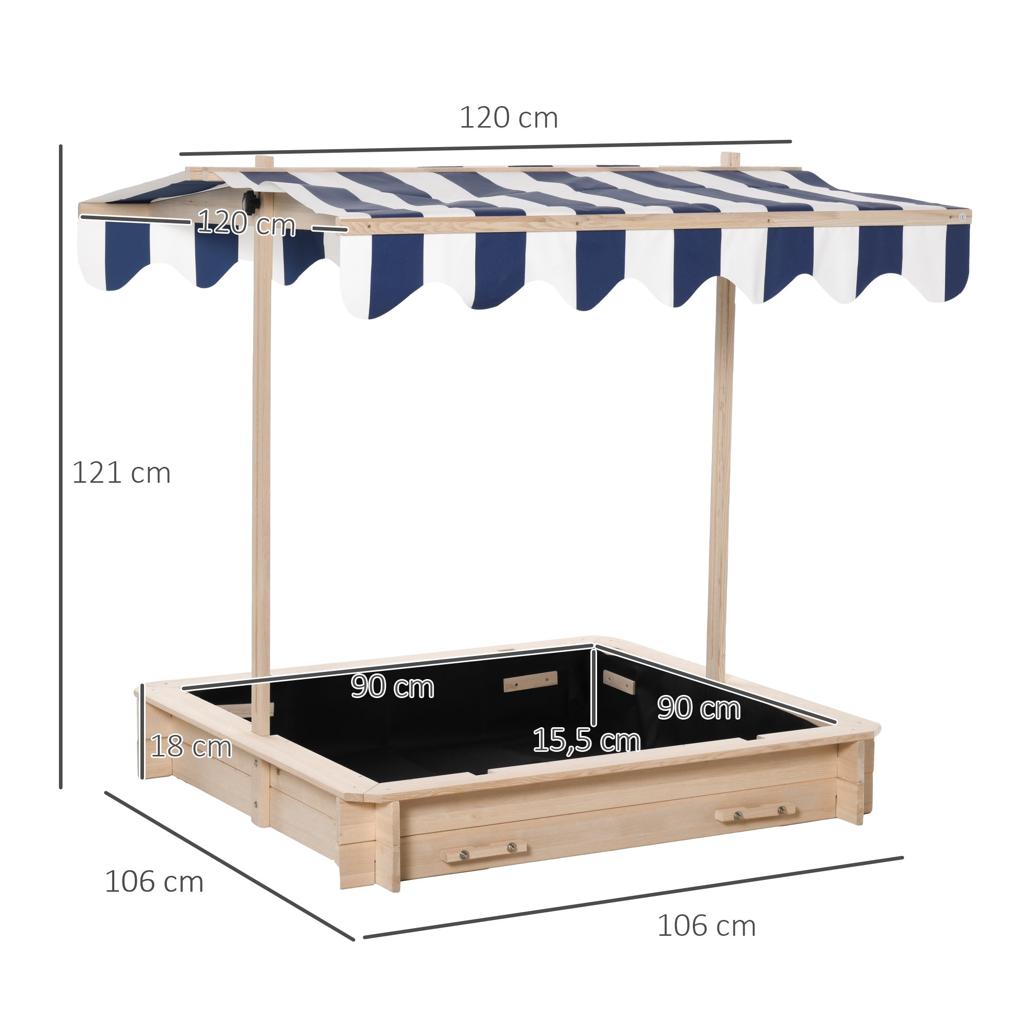 Outsunny Sandkasten Sandkiste aus Holz für Garten Sandkasten mit Dach Felix Kindersandkasten mit Dach abnehmbar Rücklehnen verstellbar Tannenholz 3-7 Jahren 106 x 106 x 115 cm Natur