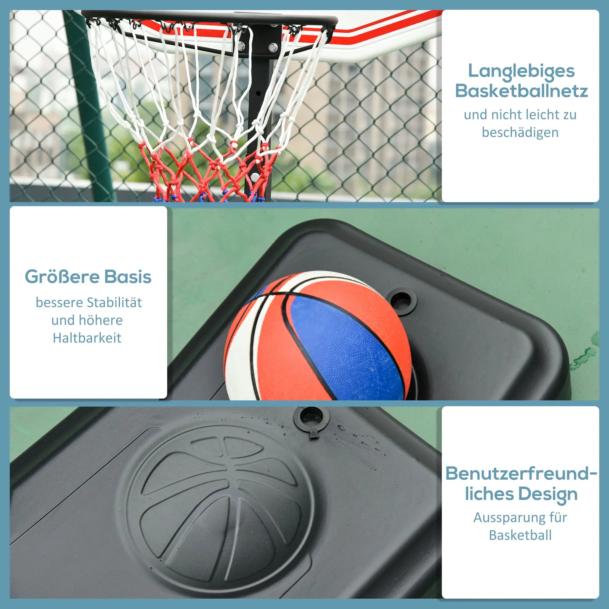 HOMCOM Basketballkorb Outdoor mit Rollen 155-210 cm Höhenverstellbar, Transportable Basketballständer mit Rollen, Tragbar Basketballkorb PE+Stahl