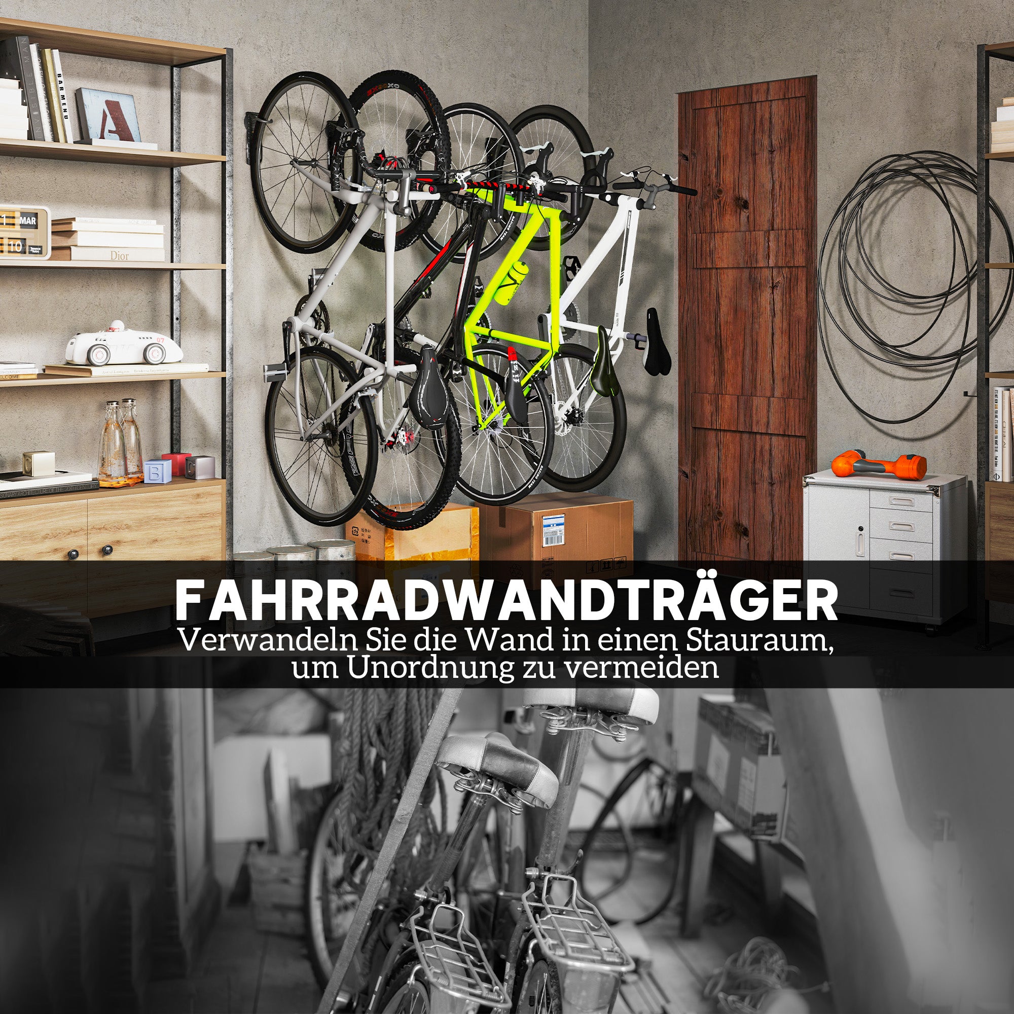 SPORTNOW 4er Set Fahrrad Wandhalterung Vertikal mit 30 kg Tragkraft klappbar für 4 Fahrräder Schwarz