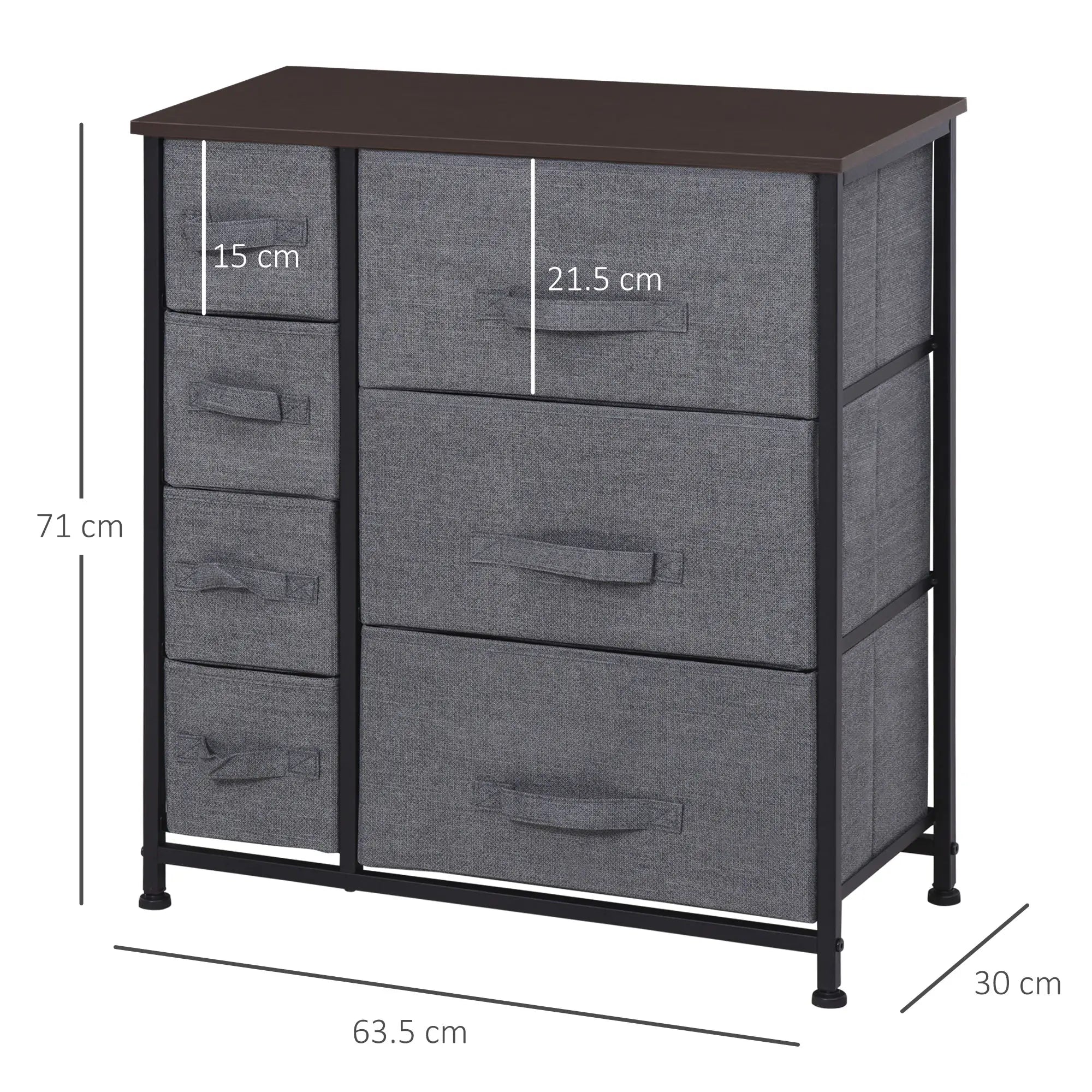 HOMCOM Kommode mit 7 faltbaren Stoffschubladen, Vlies, Metallgestell, 63,5 x 30 x 71 cm, Dunkelgrau
