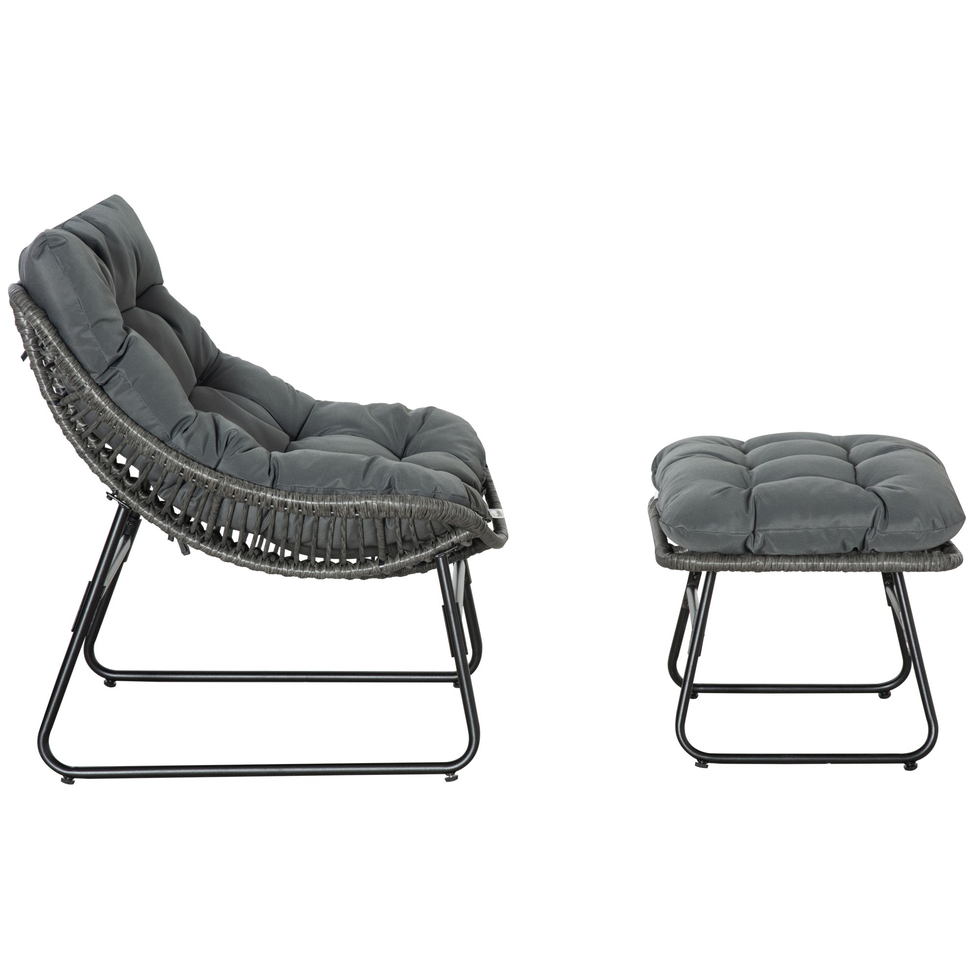Outsunny Rattan Relaxsessel mit Fußhocker, Gartensessel mit dicke Kissen Outdoor Rattanstuhl Gartenstuhl für Garten, Balkon, Terrasse Grau