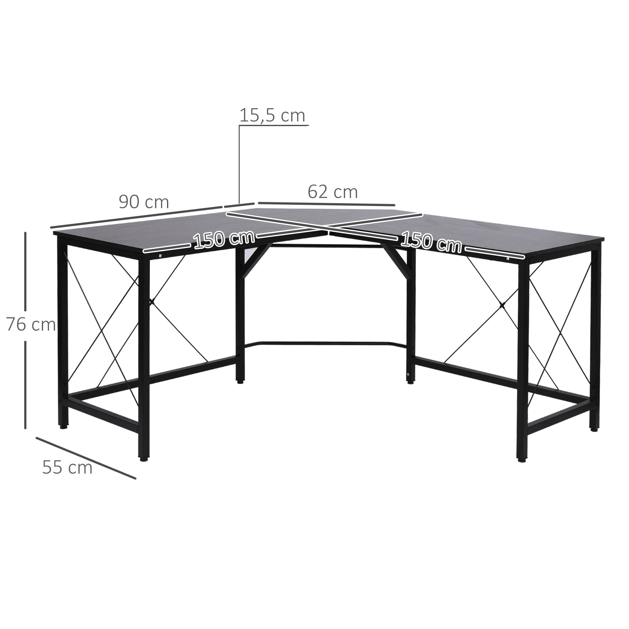 HOMCOM Computertisch Schreibtisch L-Form Eckschreibtisch Winkelschreibtisch MDF Schwarz 150 x 150 x 76 cm