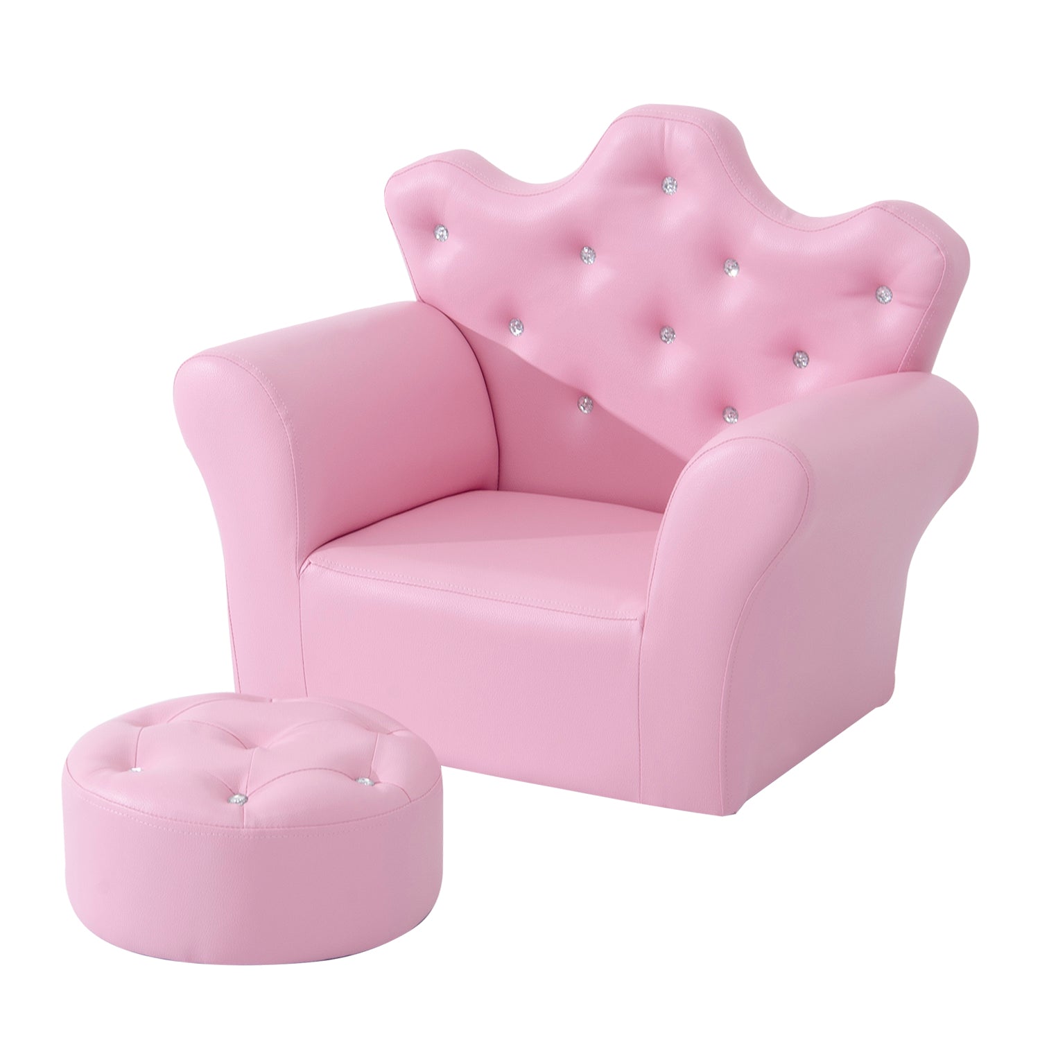 HOMCOM Kindersessel mit Kristallknöpfen & Hocker rosa