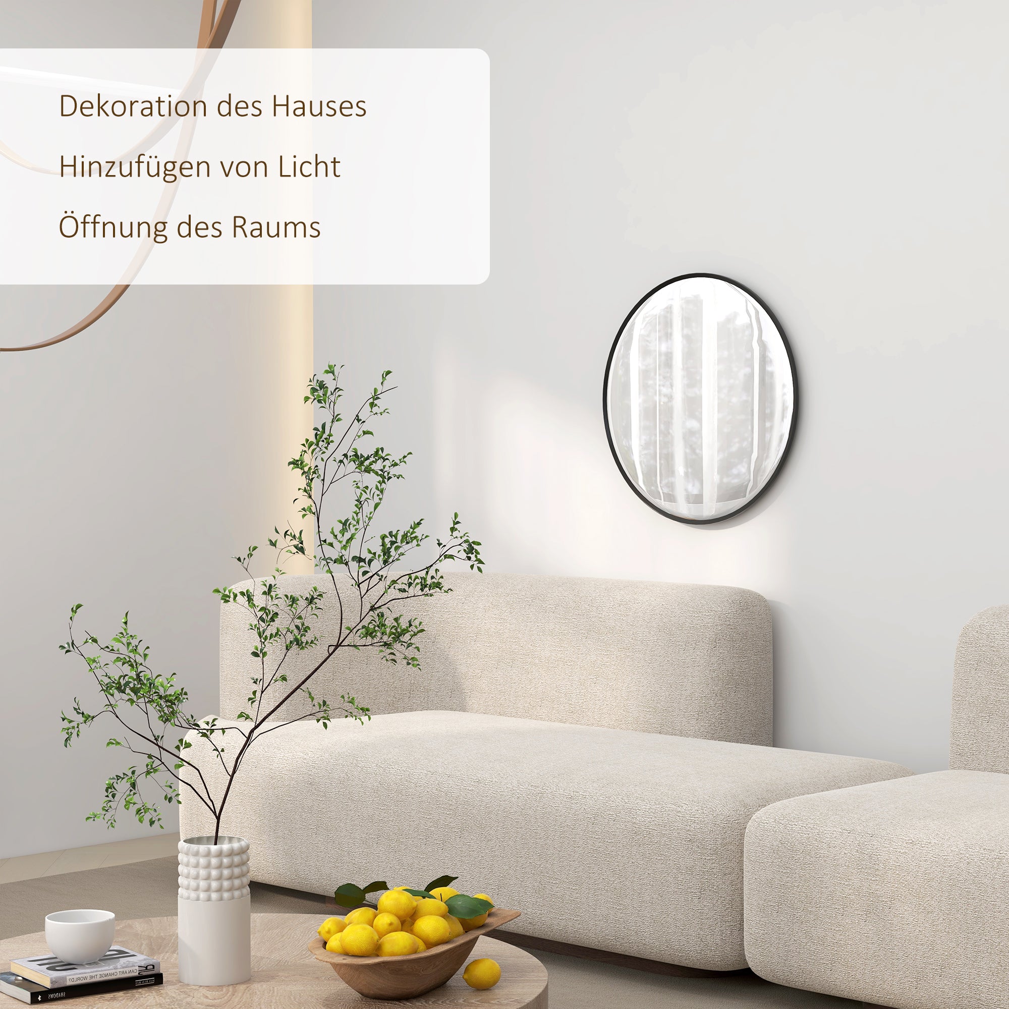 HOMCOM Wandspiegel, modernes Design, Φ61 cm, Schwarz